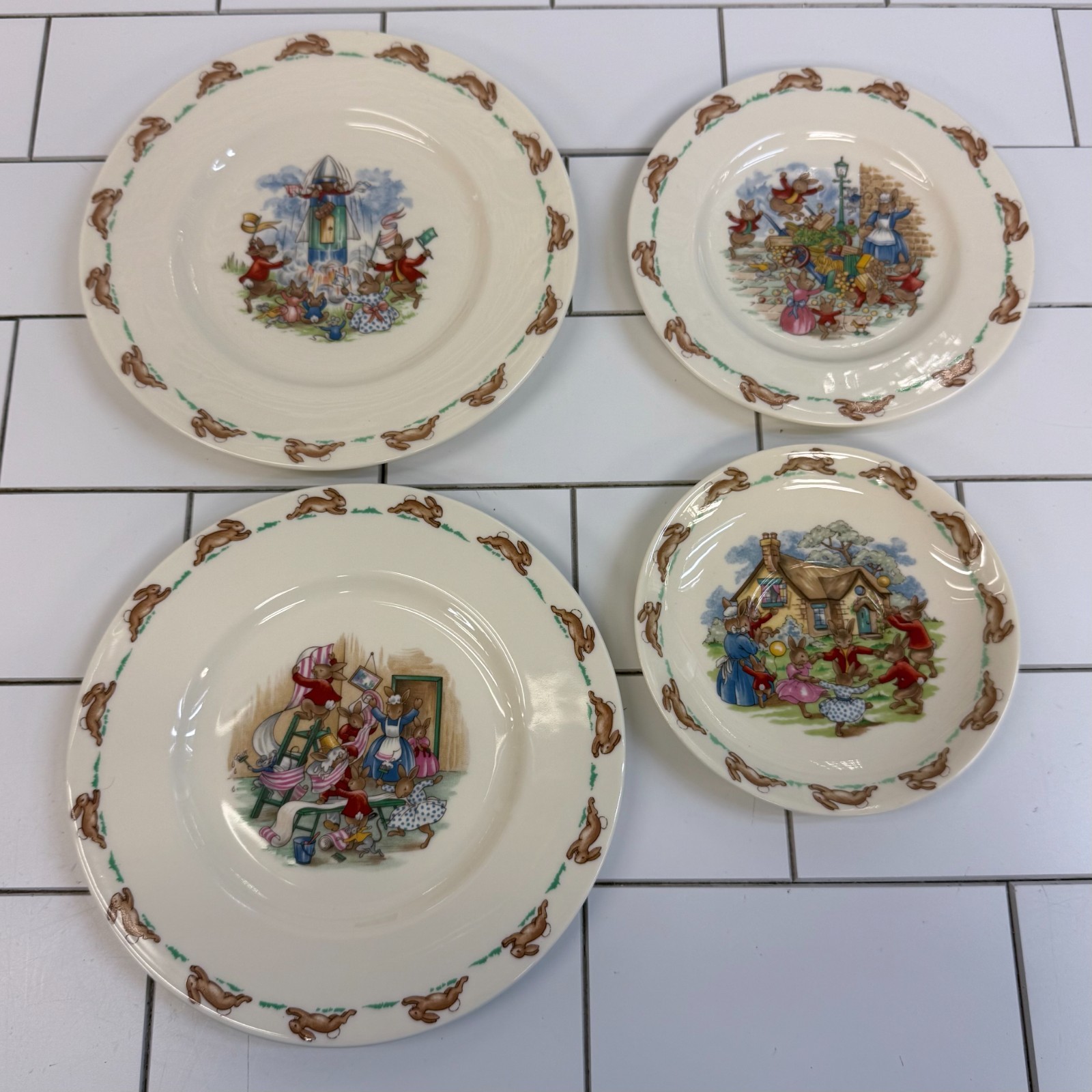 Royal Doulton Bunnykins Plates & Bowls Set of 7 Bone China 1960s