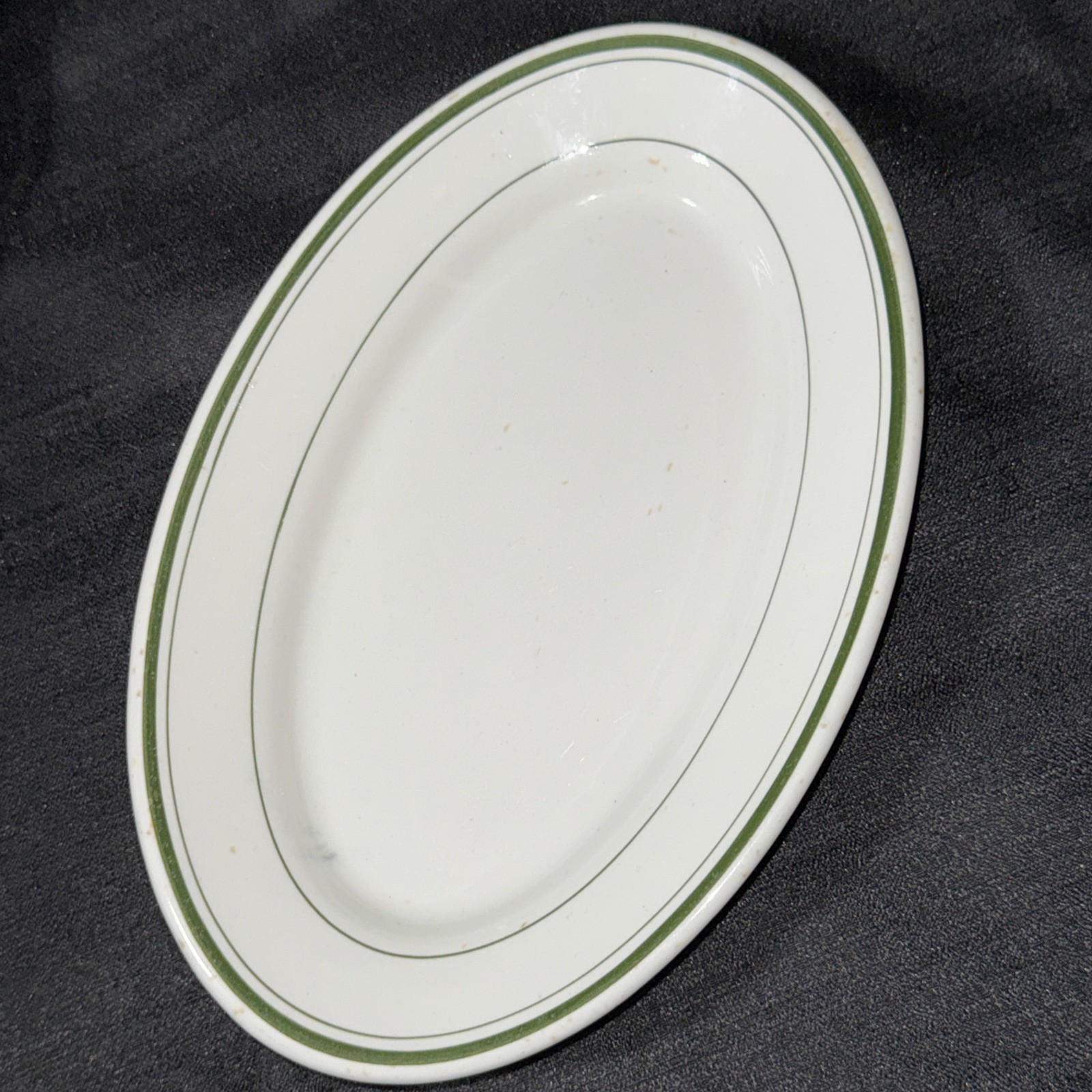 15.5” Sterling Vitrified China Restaurant Ware Green Oval Patter Plate Lot Of 3