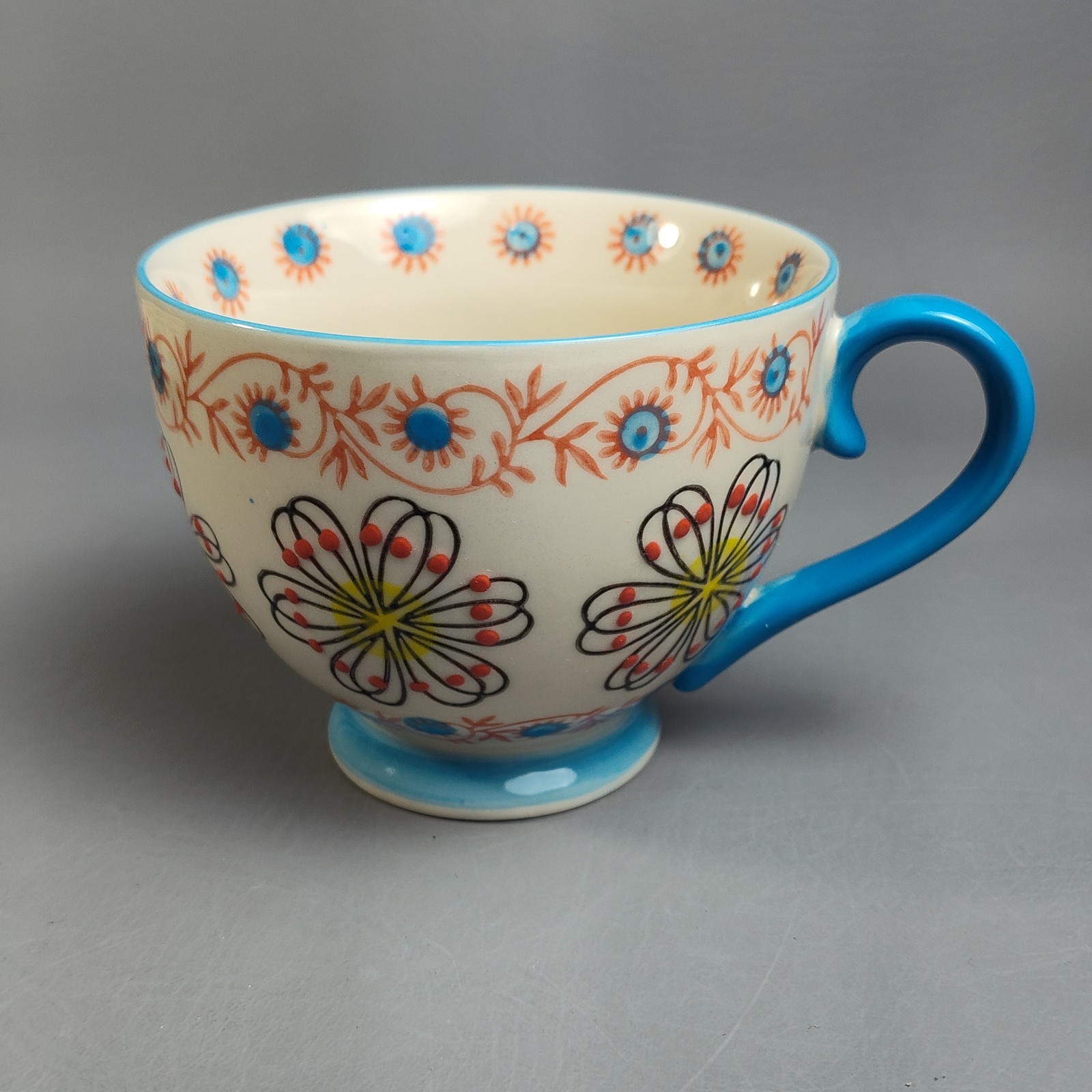 Yokohama Studio Hand Painted Footed Coffee Mug & Plate Textured Raised Dots 10oz