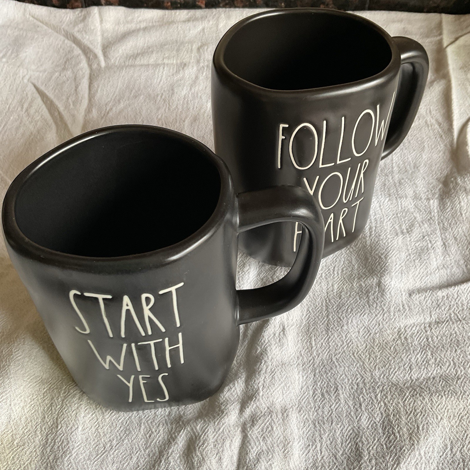 PAIR of Rae Dunn Asymmetrical Black 20 Oz Coffee Mugs Artisan Collection