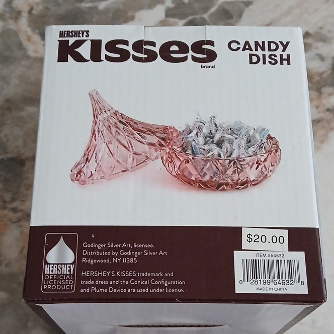 Hershey’s Kisses Crystal Pink Covered Candy Dish Diamond Pattern Round