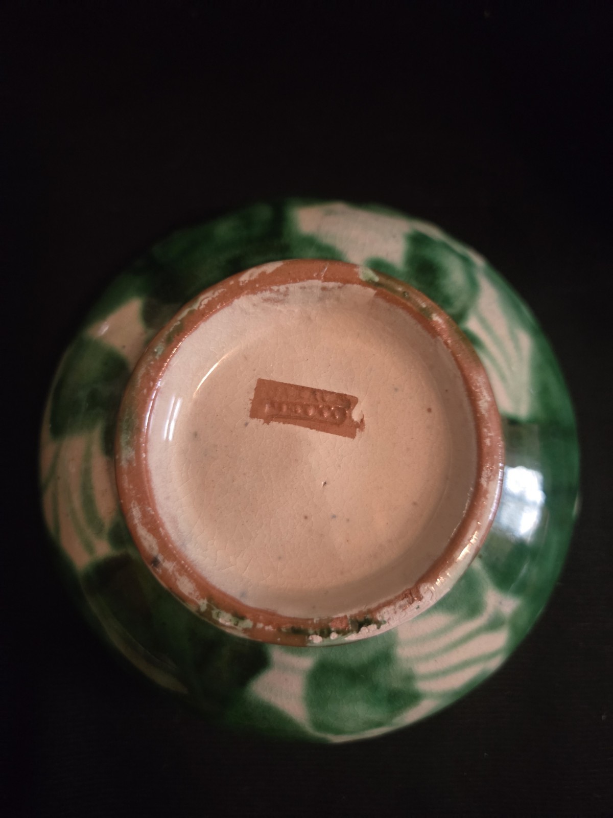 Vintage floral ceramic pitcher creamer and saucer, Green & White