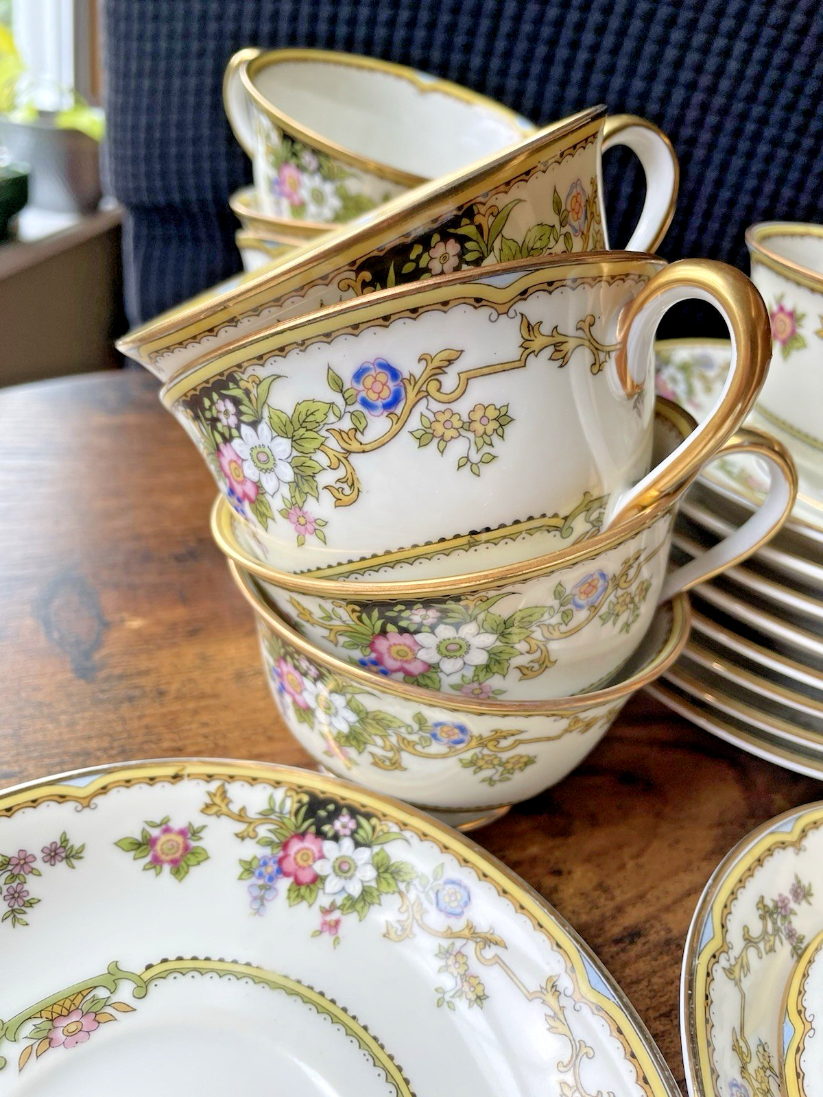 Noritake Tea Cup & Saucer Gold Floral China Vintage Set Cordova 1930’s Japan