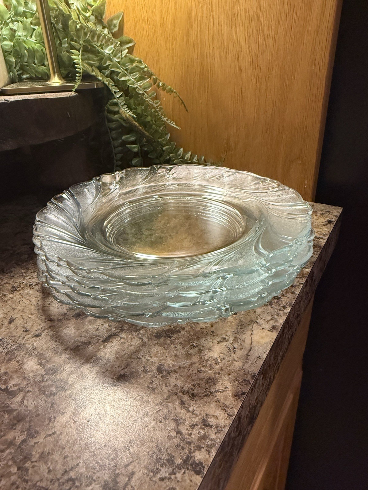 6-KIG Malaysia 8” Clear Glass Swirl Plates Vintage
