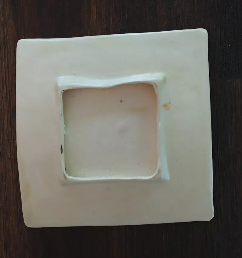 MCM Handmade Studio Art Pottery Curved Square Dish Orange Spotted Glaze 6.25 in²