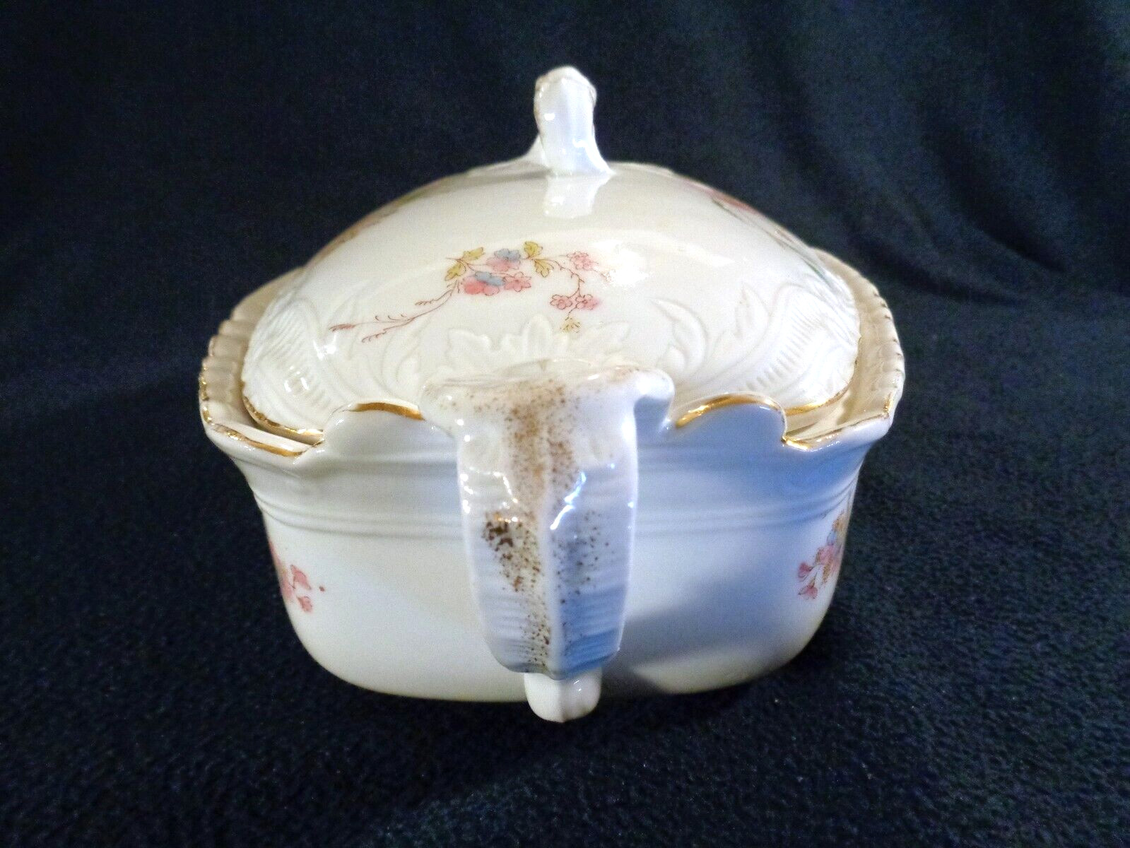 Unmarked Rectangular Covered Vegetable Dish Scalloped Pink Yellow & White Floral