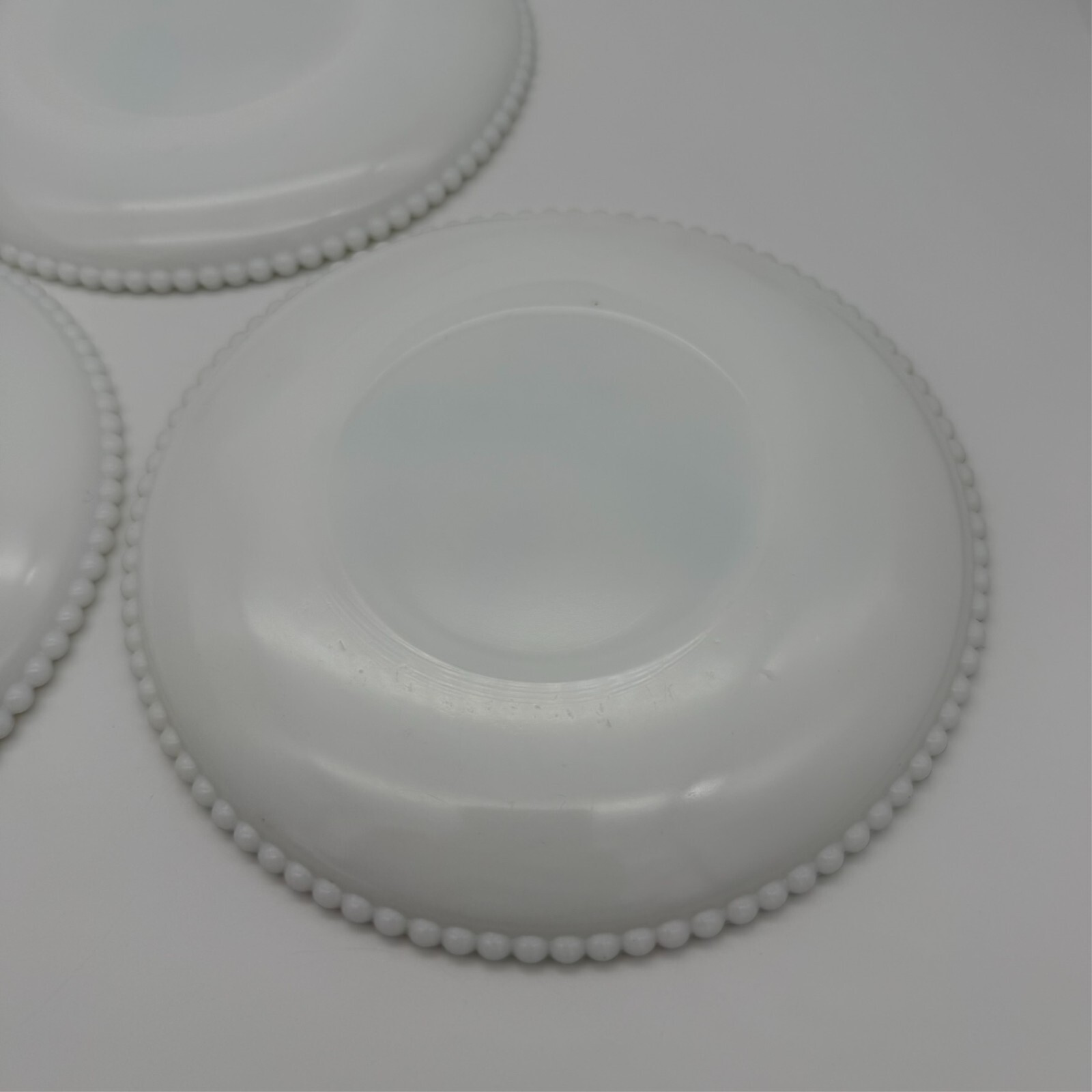 Set of 3 Westmoreland Milk Glass Fruit Plates 7.5″ Beaded Edge Vintage MCM