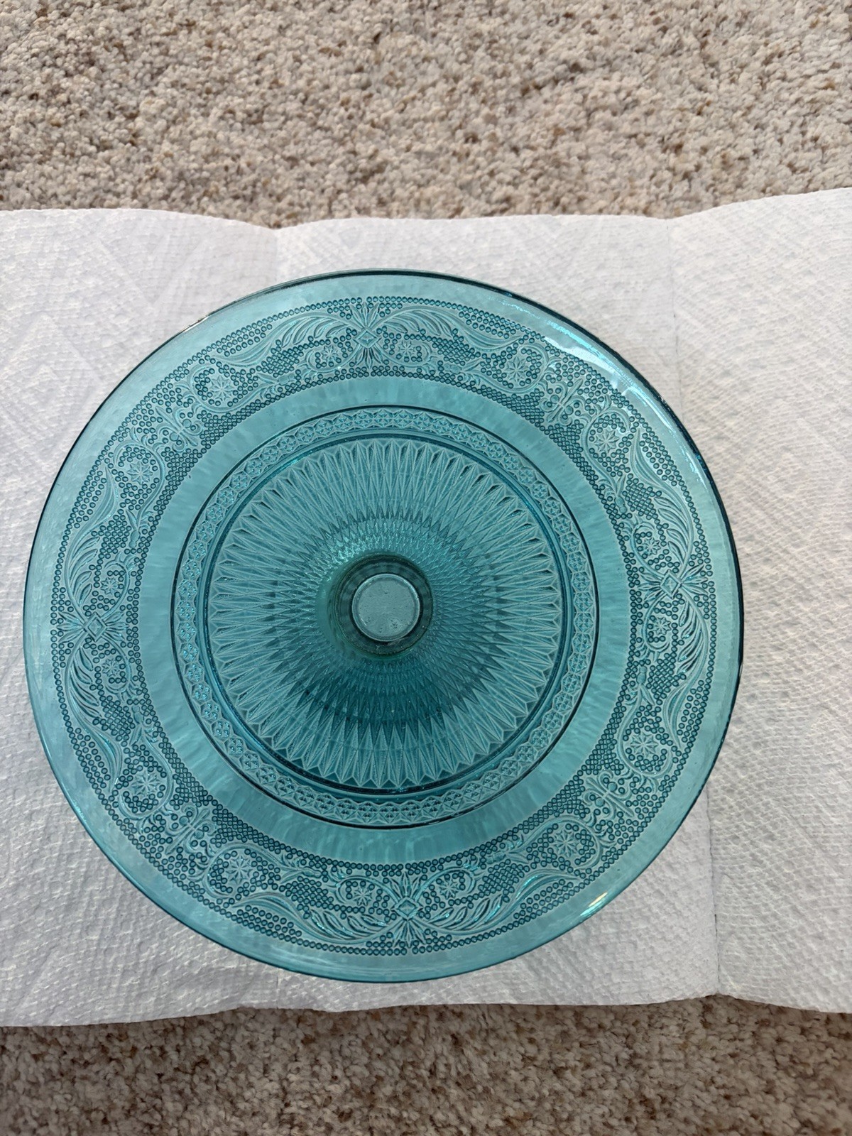 Small Tiara Indiana Glass Blue Pedestal Mini Cake Stand Plate – 7.75″ Diameter