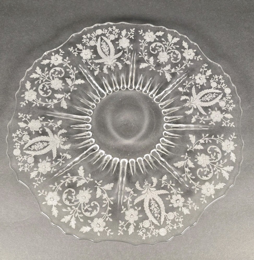 New Martinsville Prelude Etched Glass Salver Plate