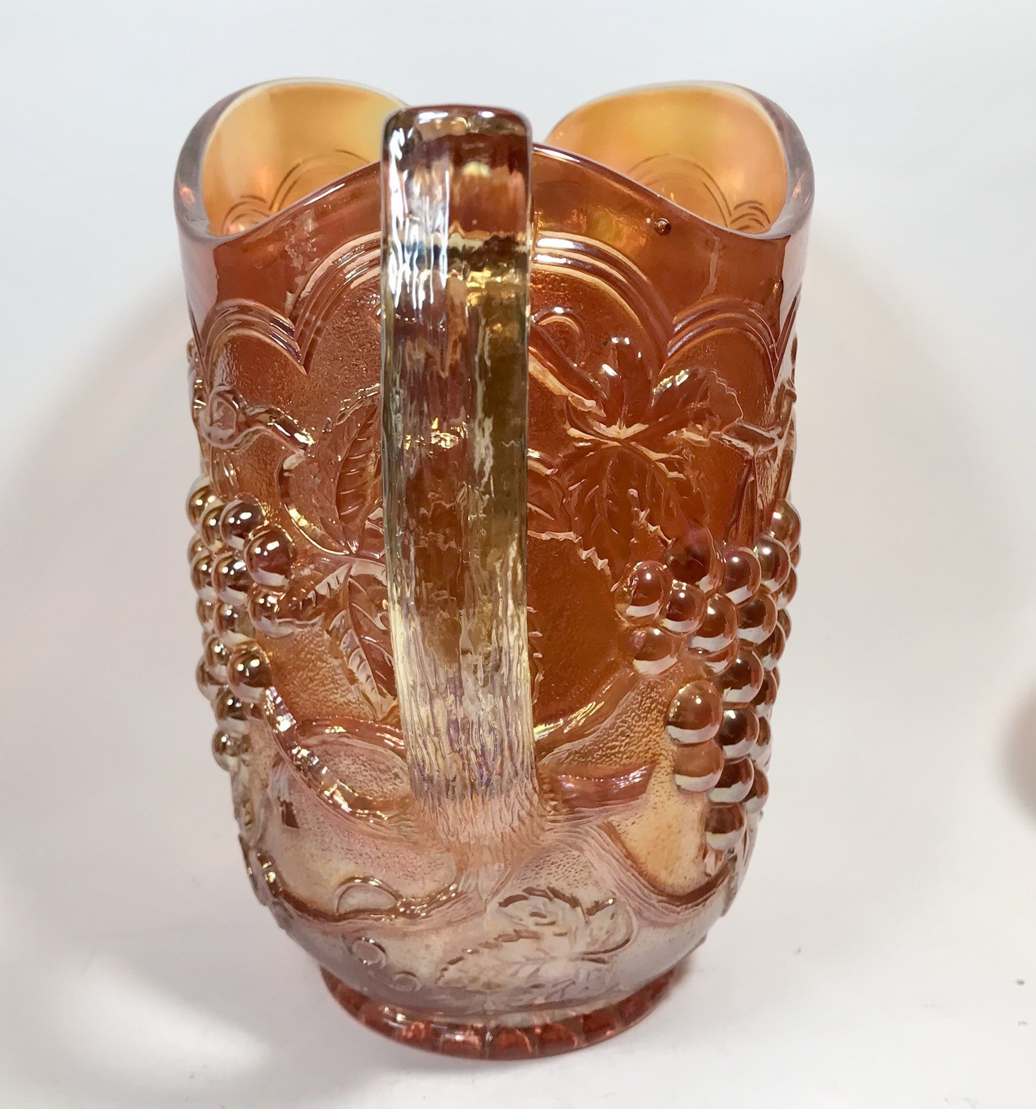 Imperial Carnival Glass Grape Pitcher And 4 Tumblers Set Marigold Orange Vintage