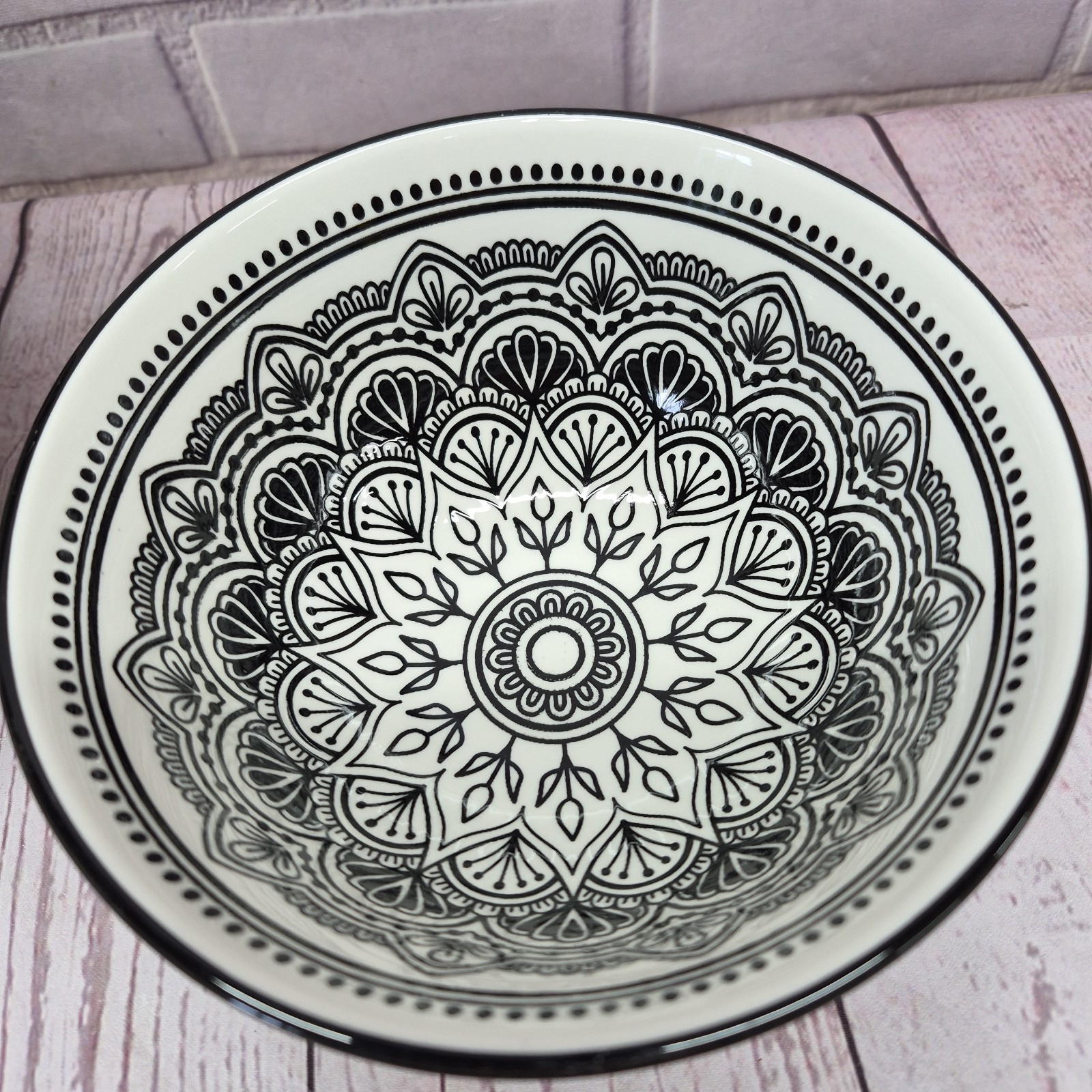 Royal Norfolk Set of 4 Cereal Salad Bowls Black and White 6” Mediterranean~New!