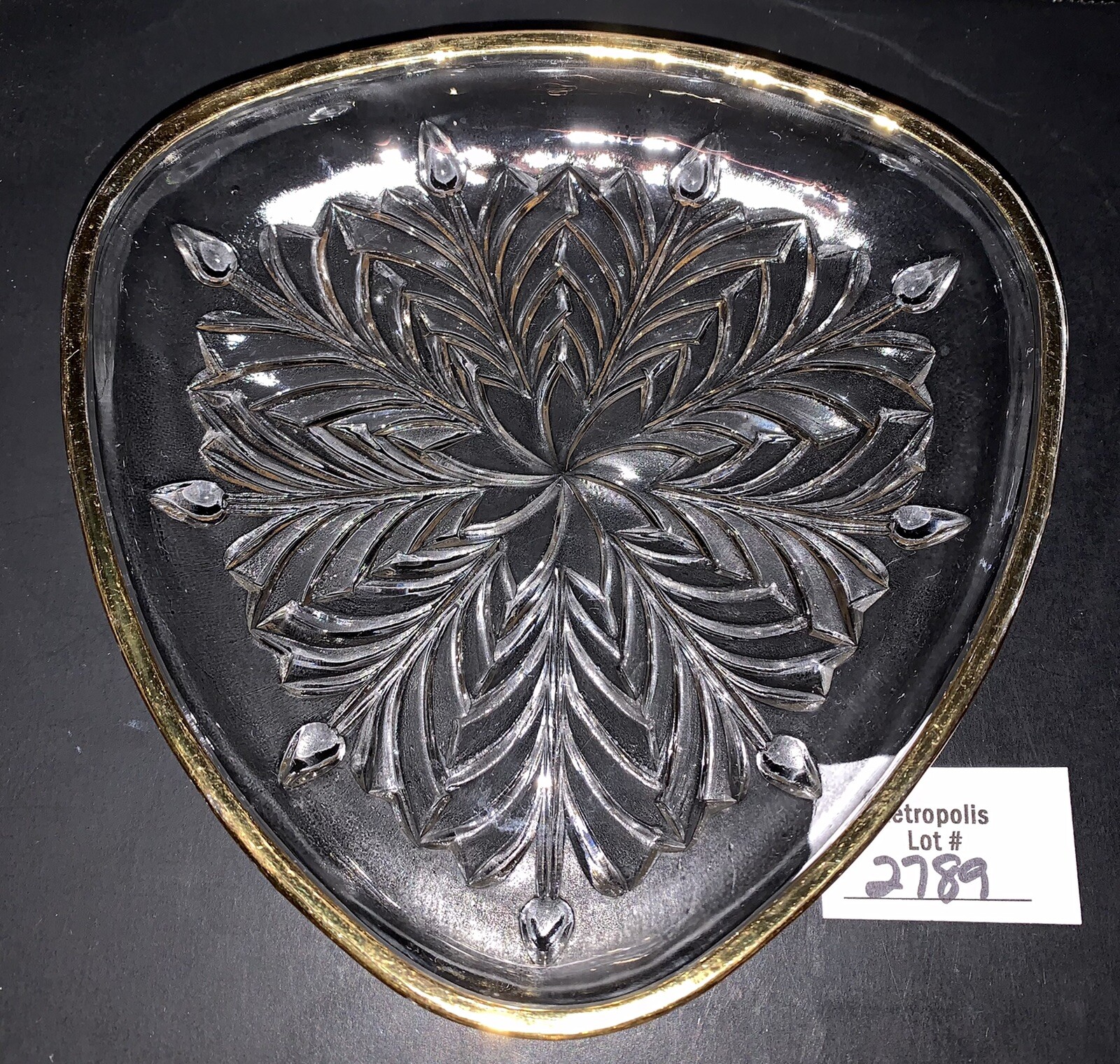 7 Jeannette Glass Plates FEATHER Gold Trim Candy Nut Dishes Vintage