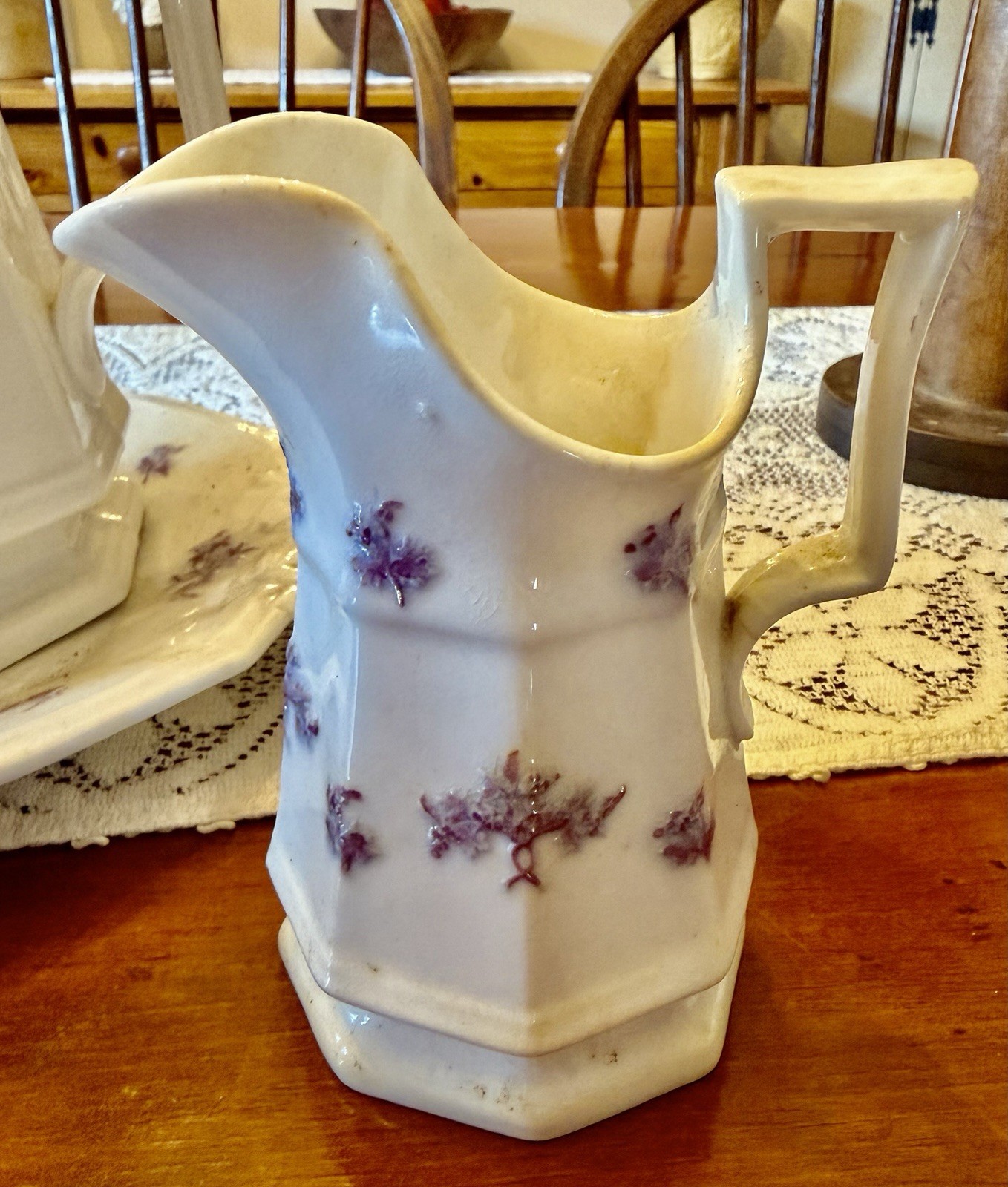Chelsea Blue Grape Embossed COFFEE POT, Sugar, Creamer, Plate ~ ca. 1830s