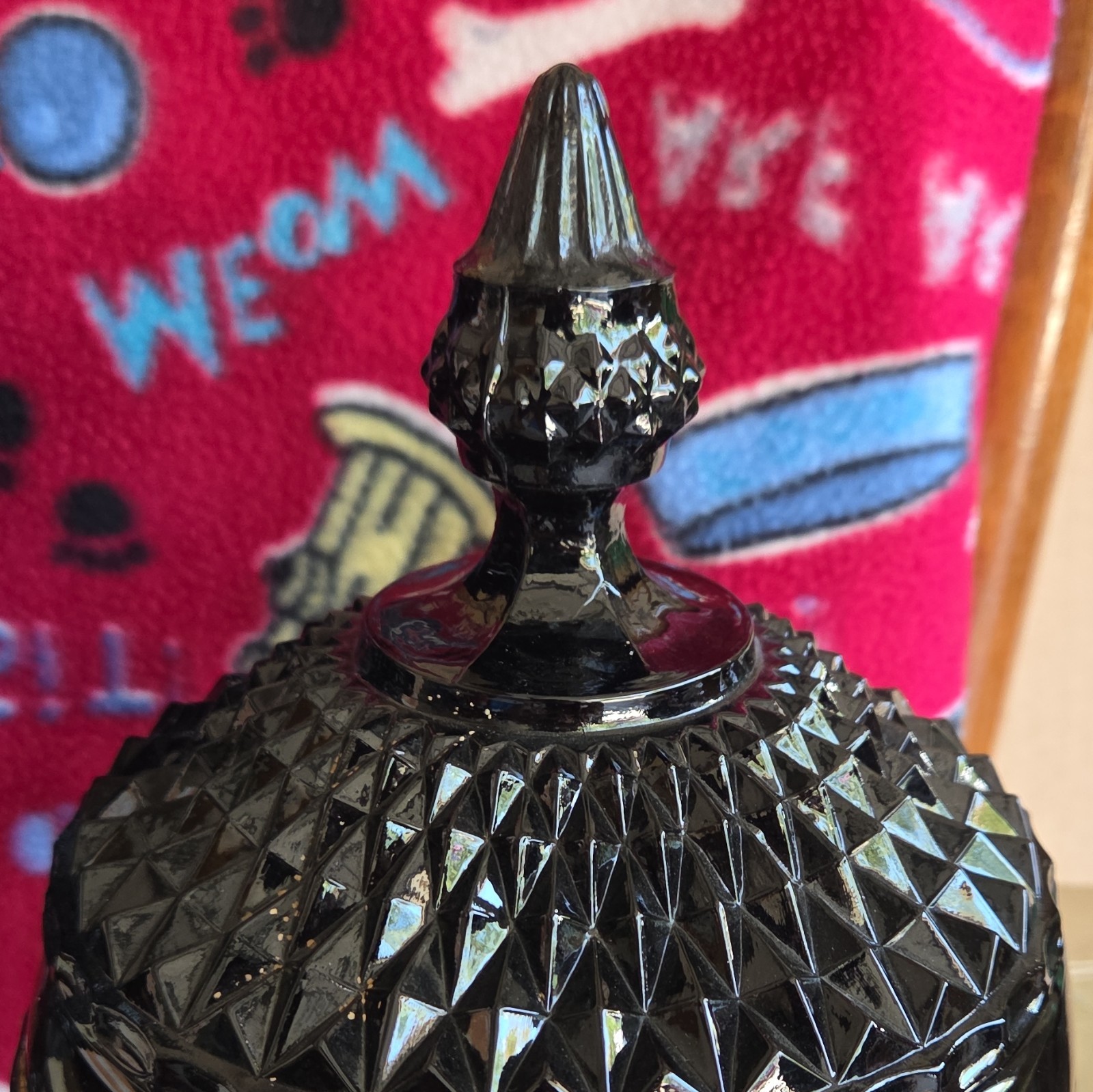 INDIANA GLASS TIARA DIAMOND POINT CANDY DISH IN BLACK
