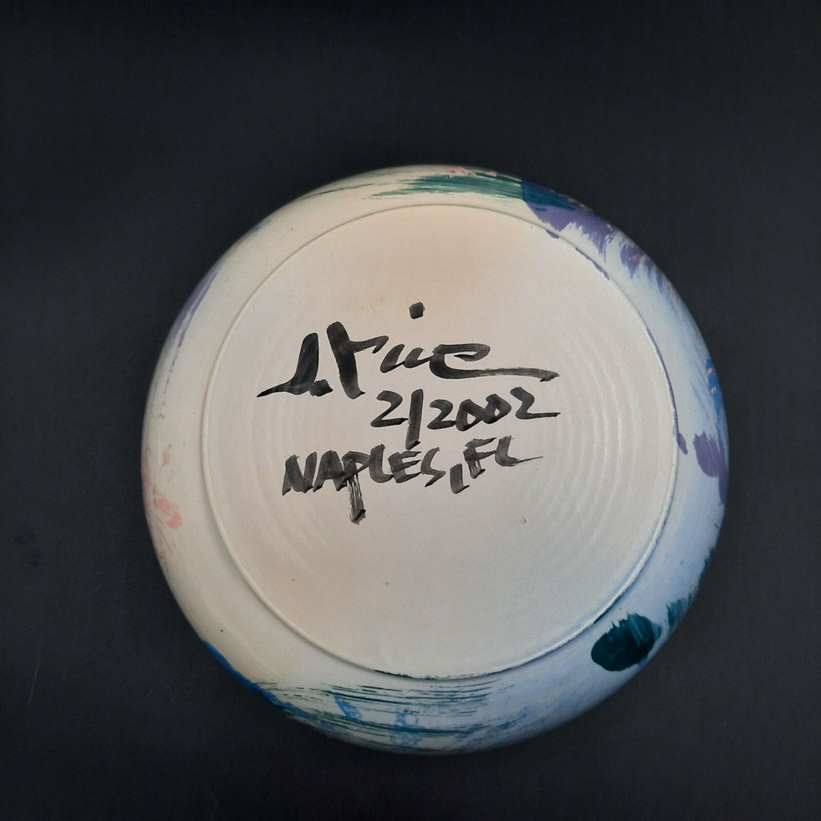 Hand-Painted Jim Rice Ceramic Bowl Naples FL 2002 Abstract Multicolor Large Size