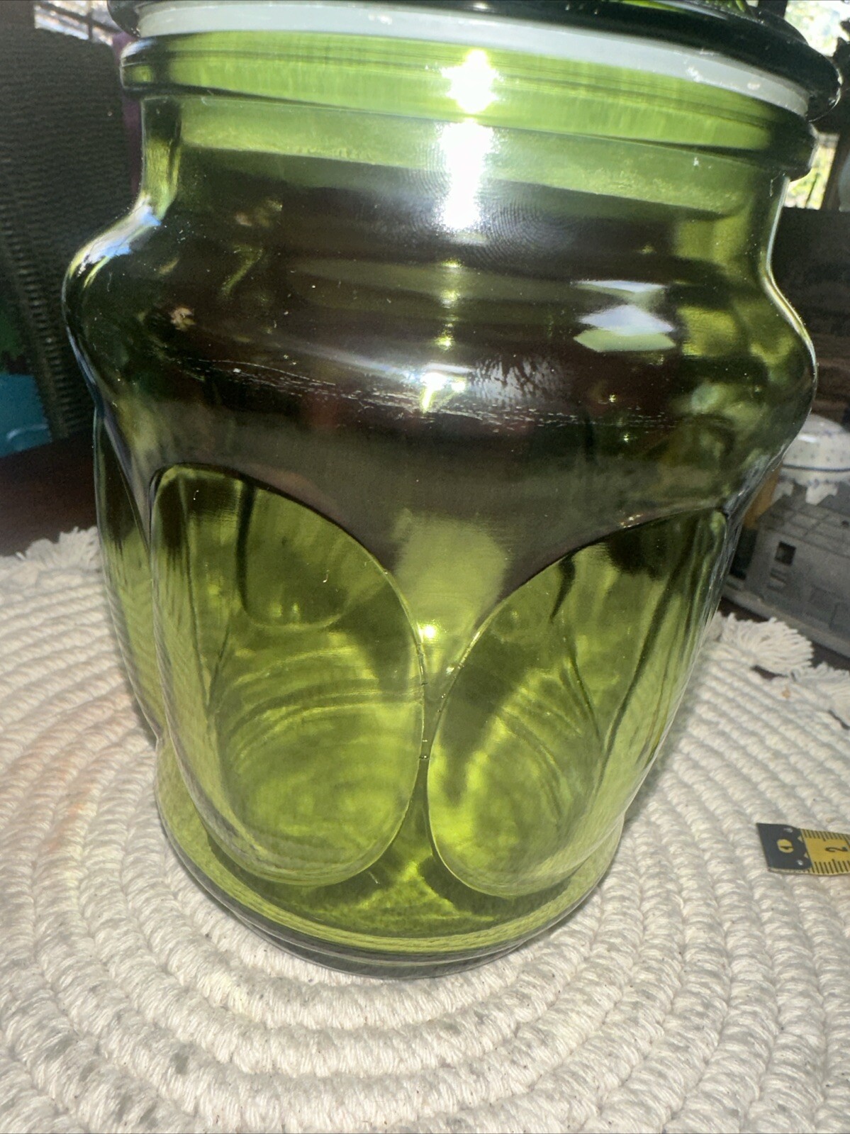 Fairfield AH Green Avocado Bubble Glass Canister & Lid Vintage MCM Vase G2