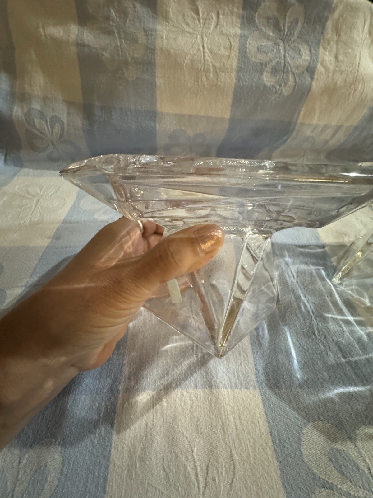Lot of 2 Clear Glass Square Bowl Set Dishes Approx 6 in Wide Clear Glass