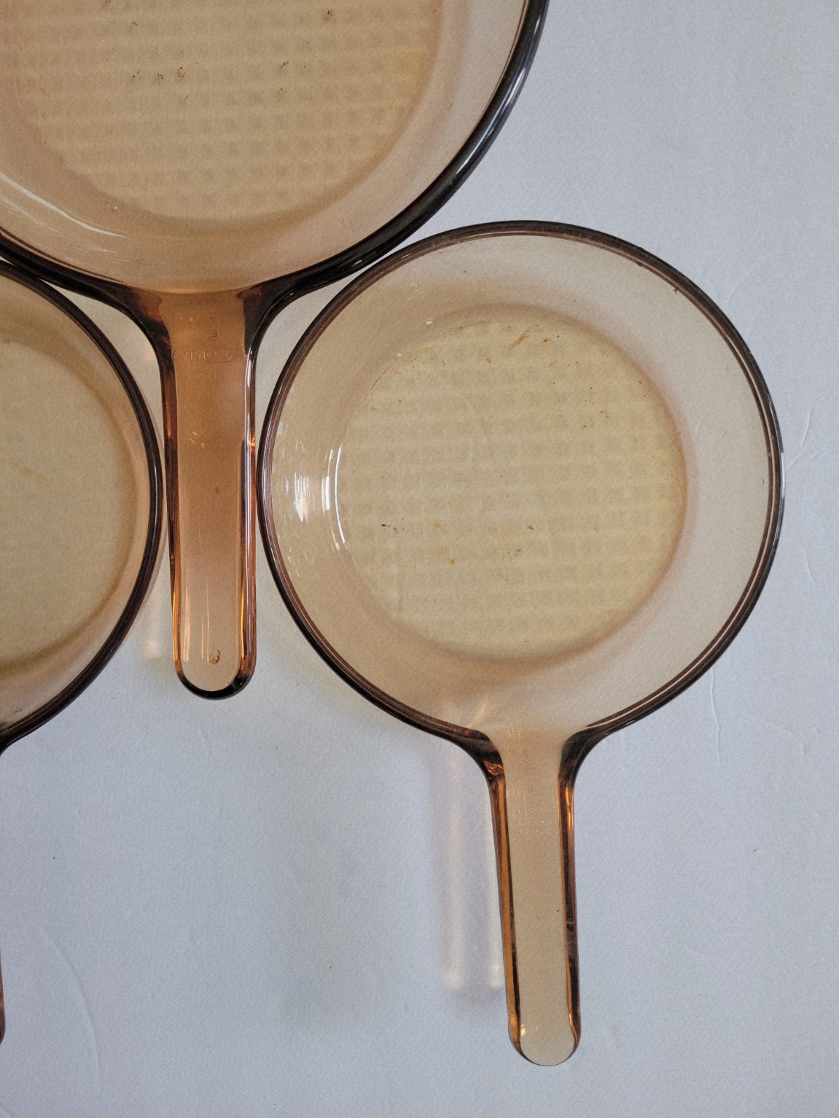 Set of 3 Corning France Vision Amber (1) 10″ & (2) 7″ Fry Pans Waffle Bottom