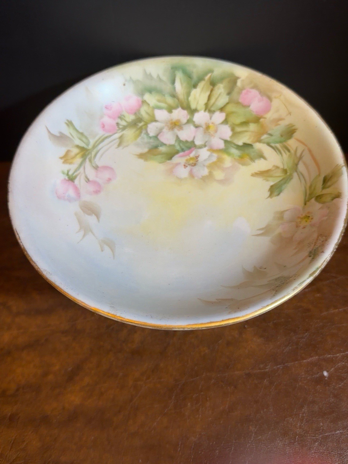 Antique Limoges Hand Painted Pedestal Compote W/ Delicate Floral + Gold Decor
