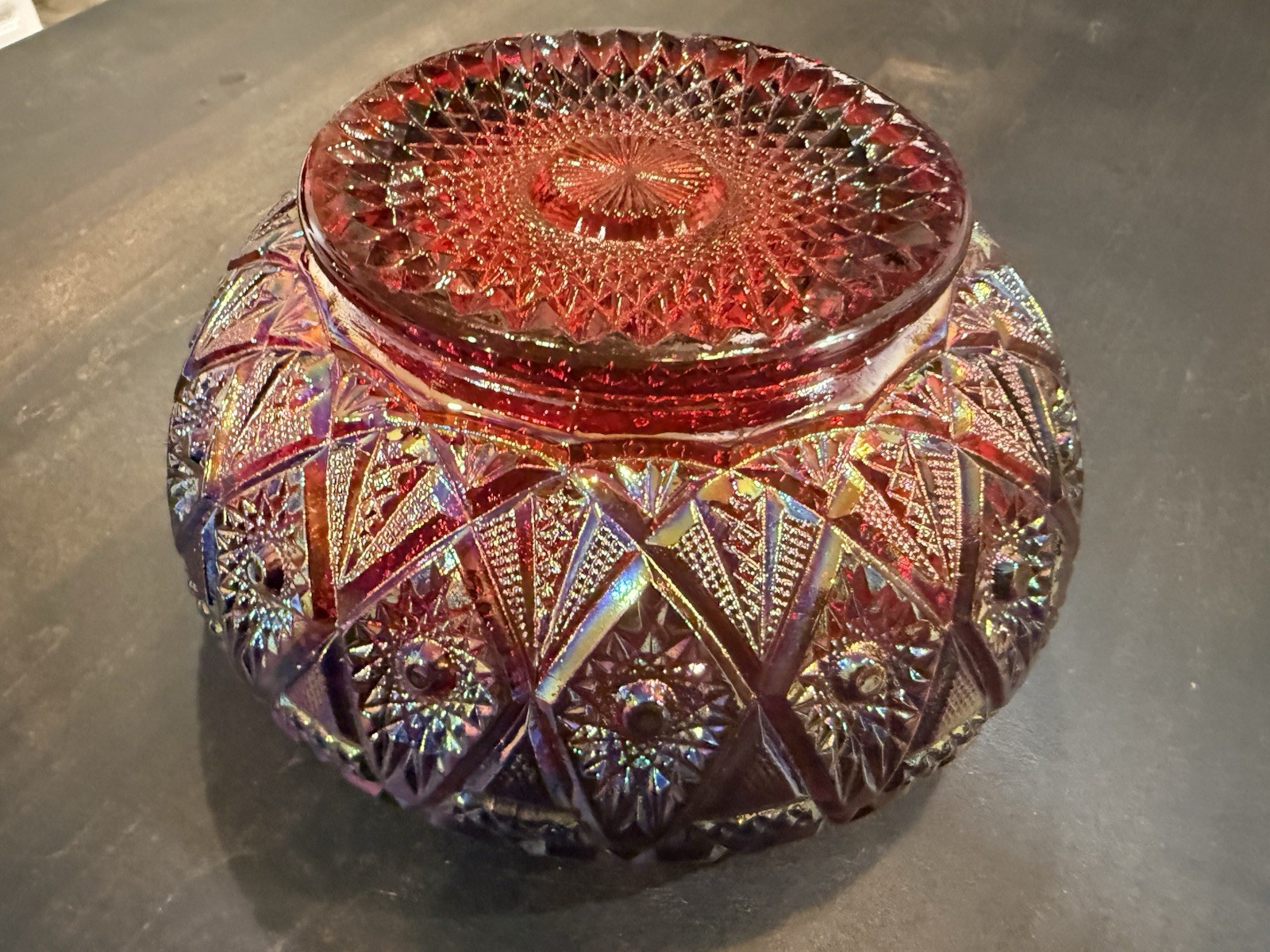 IMPERIAL Glass Co ROSE CARNIVAL GLASS DIAMOND LACE BOWL