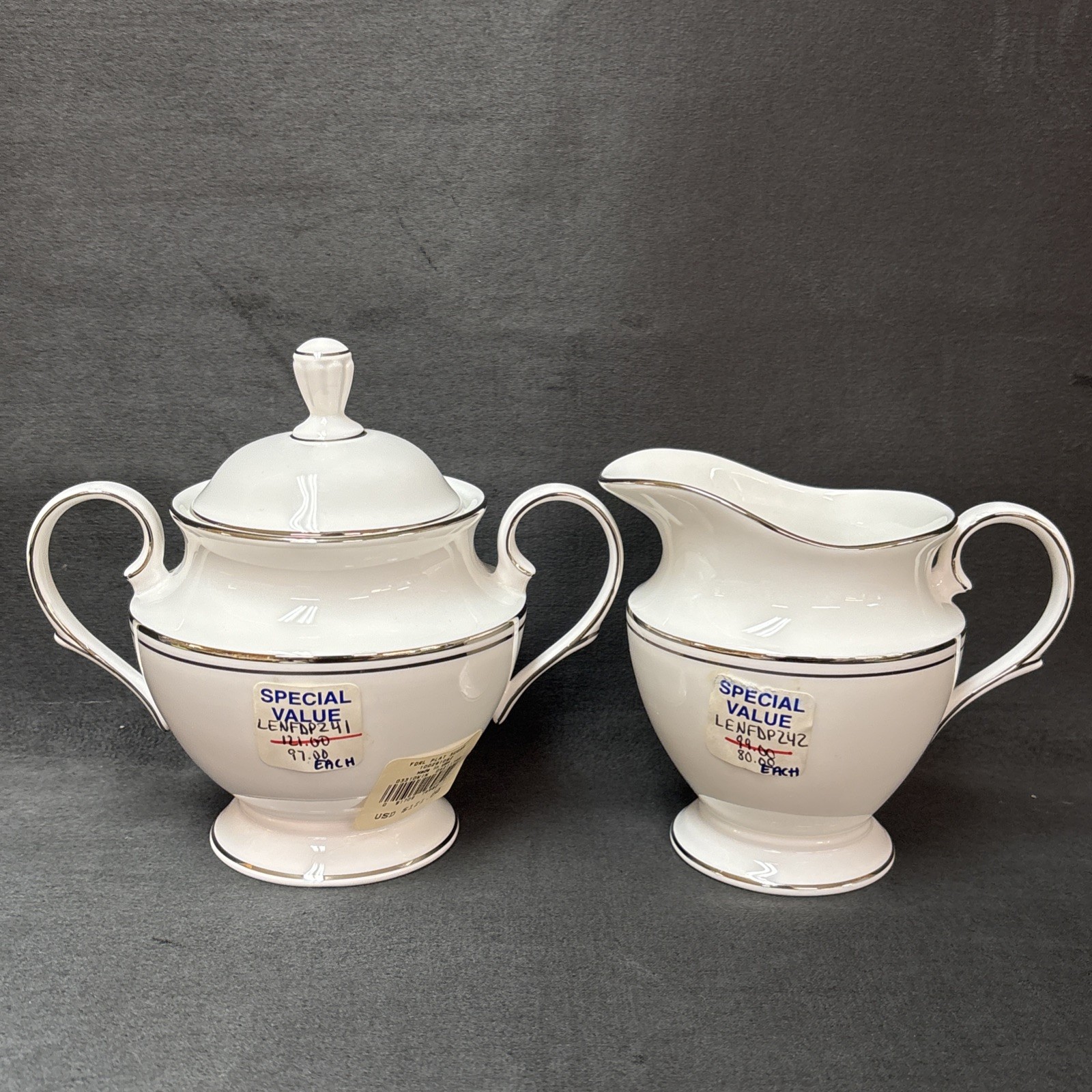 Lenox FEDERAL PLATINUM Creamer and Sugar Bowl with Lid Set ~ Still with Tags!