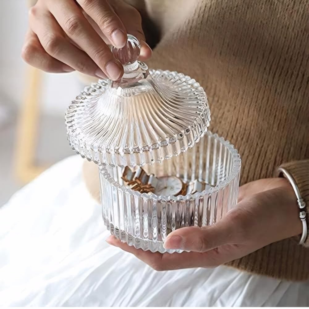 Glass Candy Dish with Lid, Vintage Candy Jars Buffet Easter Cookie Servers