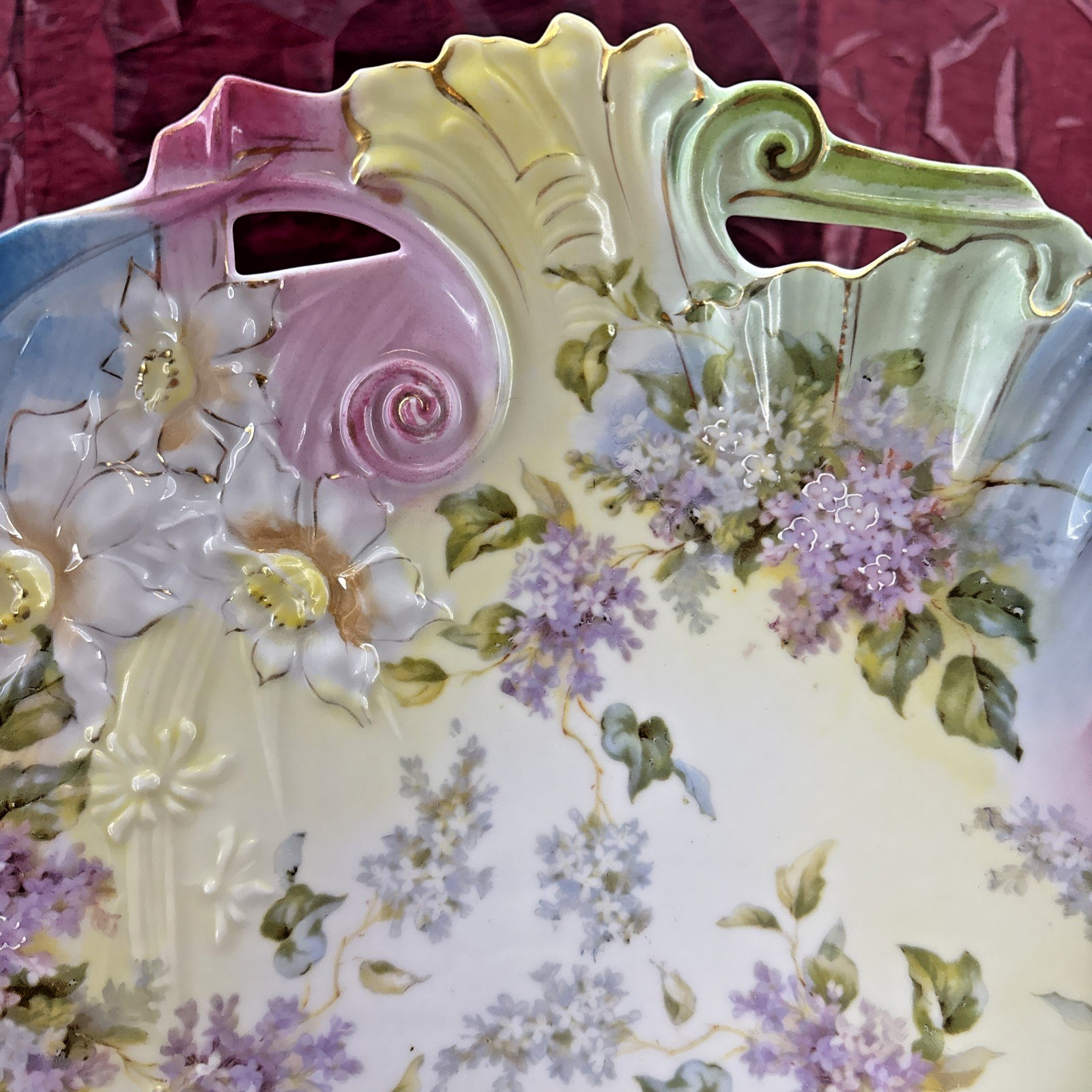 RS Prussia Harvest Mold Porcelain Plate Intricate Cut Outs Swirls Hand Painted