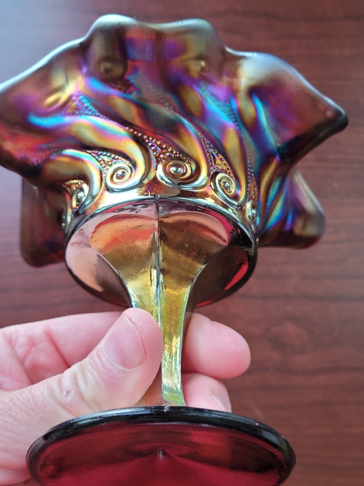 Super Purple Dugan Carnival Glass Constellation Compote S-Repeat Exterior