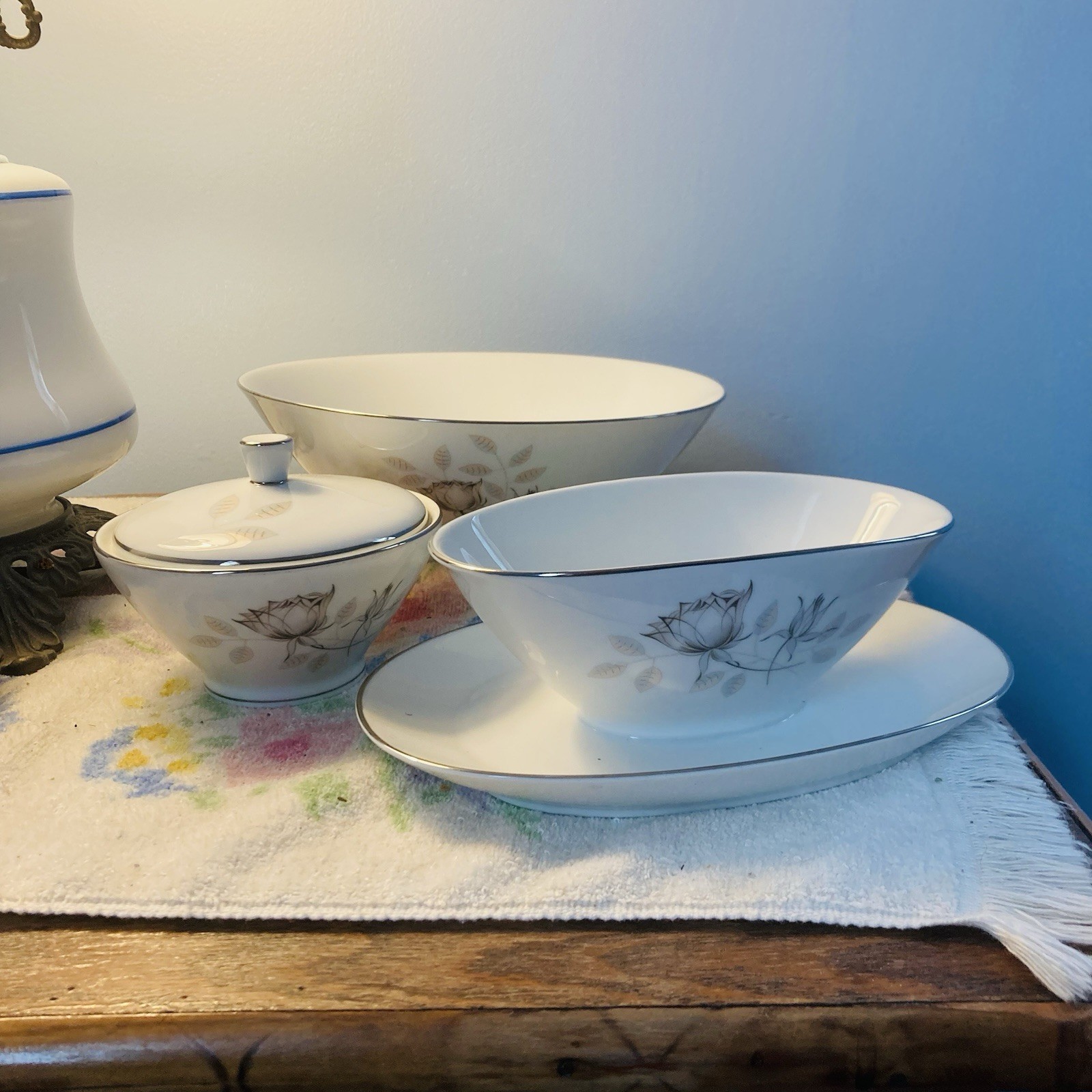 Rosenthal Continental Bettina Platinum Trim Gravy Bowl, Sugar Bowl, Serving Bowl
