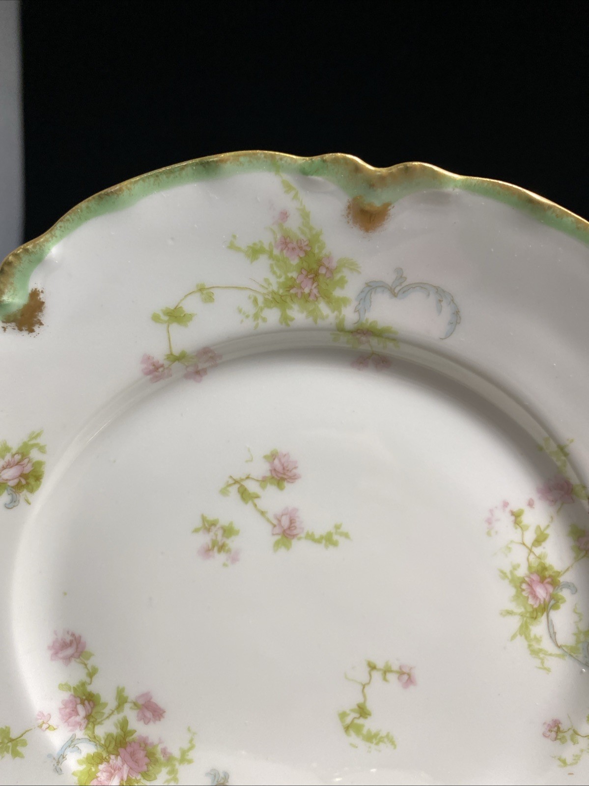 Haviland Schleiger 57H 6 Bread Plates 6 1/8″ Limoges Pink Roses Blue Ribbons @2