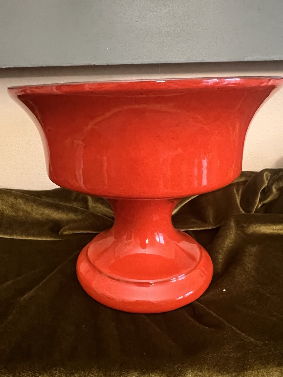 Frankoma F52 Red Pedestal Centerpiece Bowl Compote, Signed Art Pottery