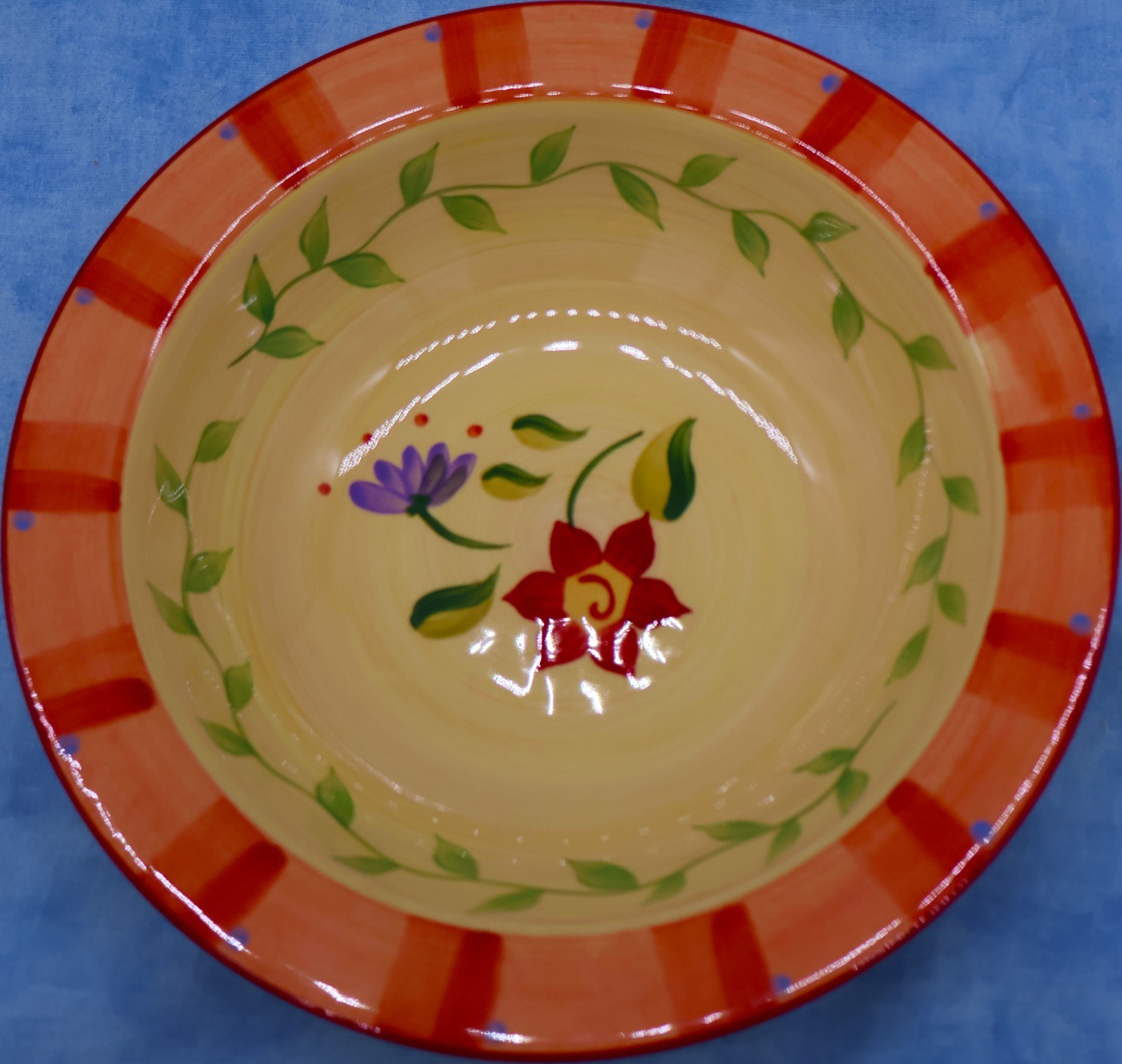 Pfaltzgraff Napoli Hand Painted 8.75″ Serving Bowl • Vine Border • Red Rim