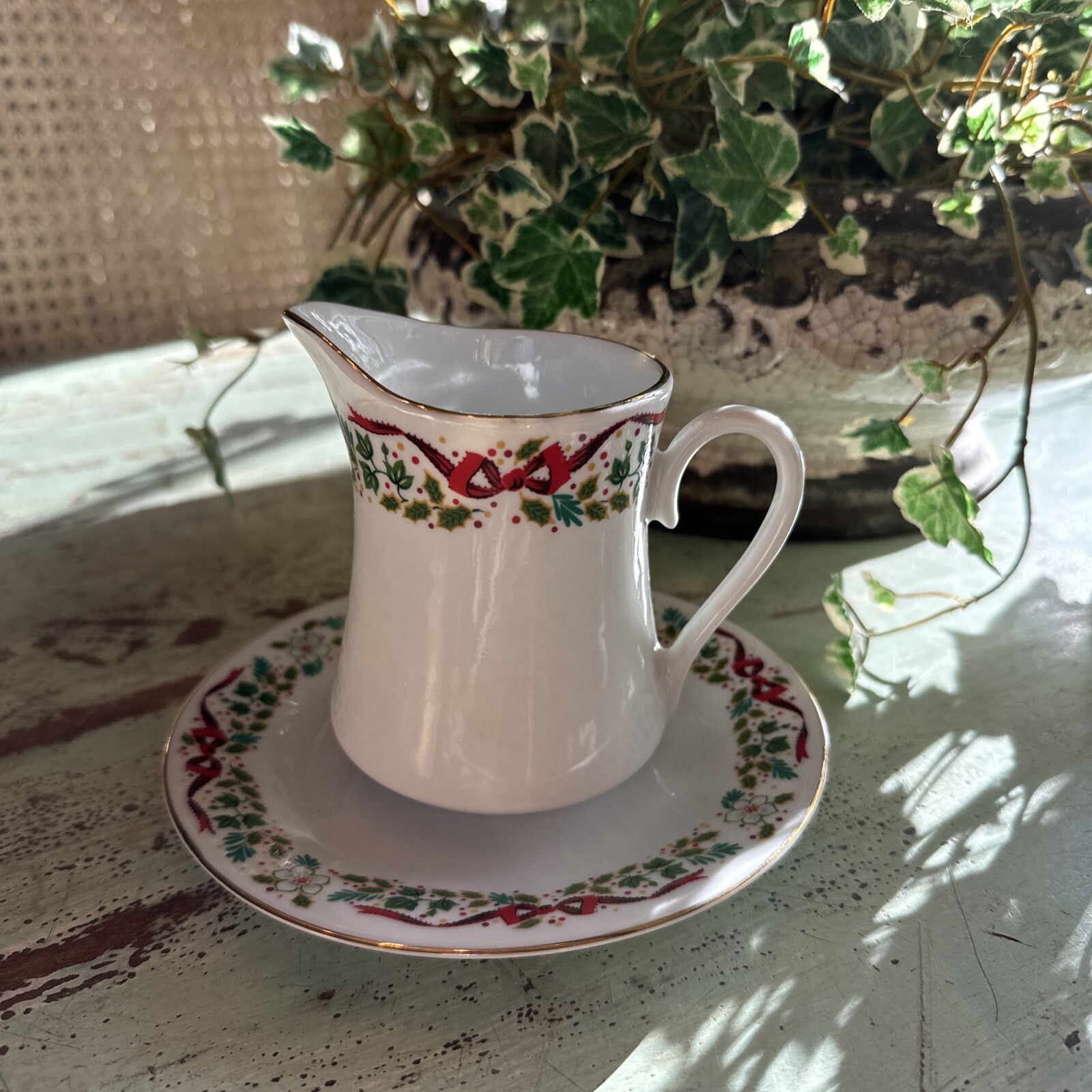 Domestications Christmas Creamer And Saucer
