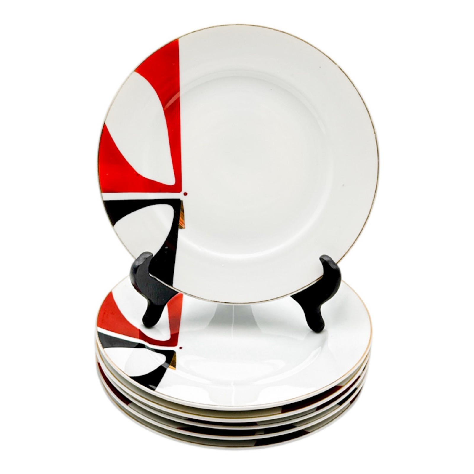 RARE VTG Meito China Set 6 Plates Pre WWII Art Deco Exotic Backstamp Mint