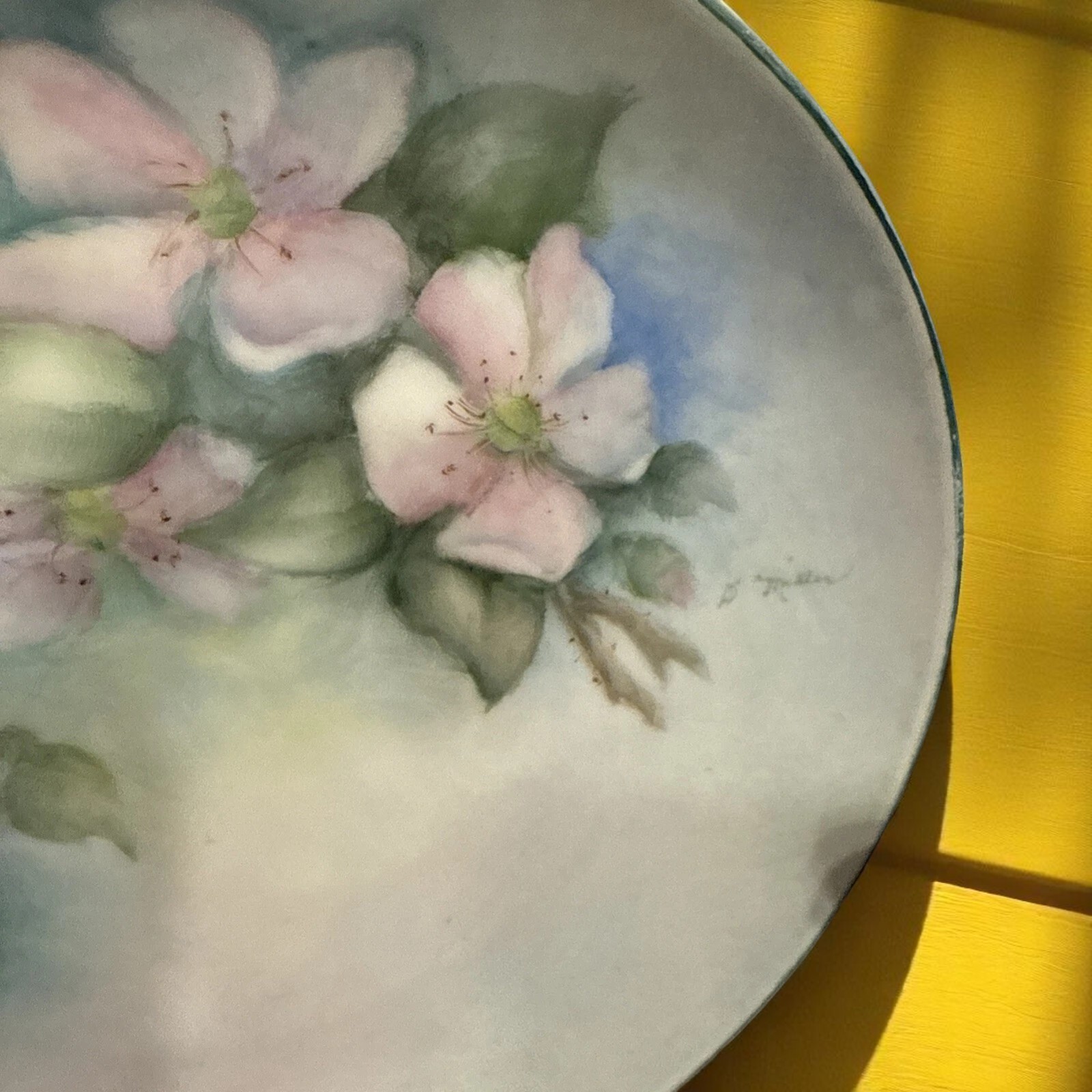 Soft Pink Floral Plate Signed by D Miller 6.25 in