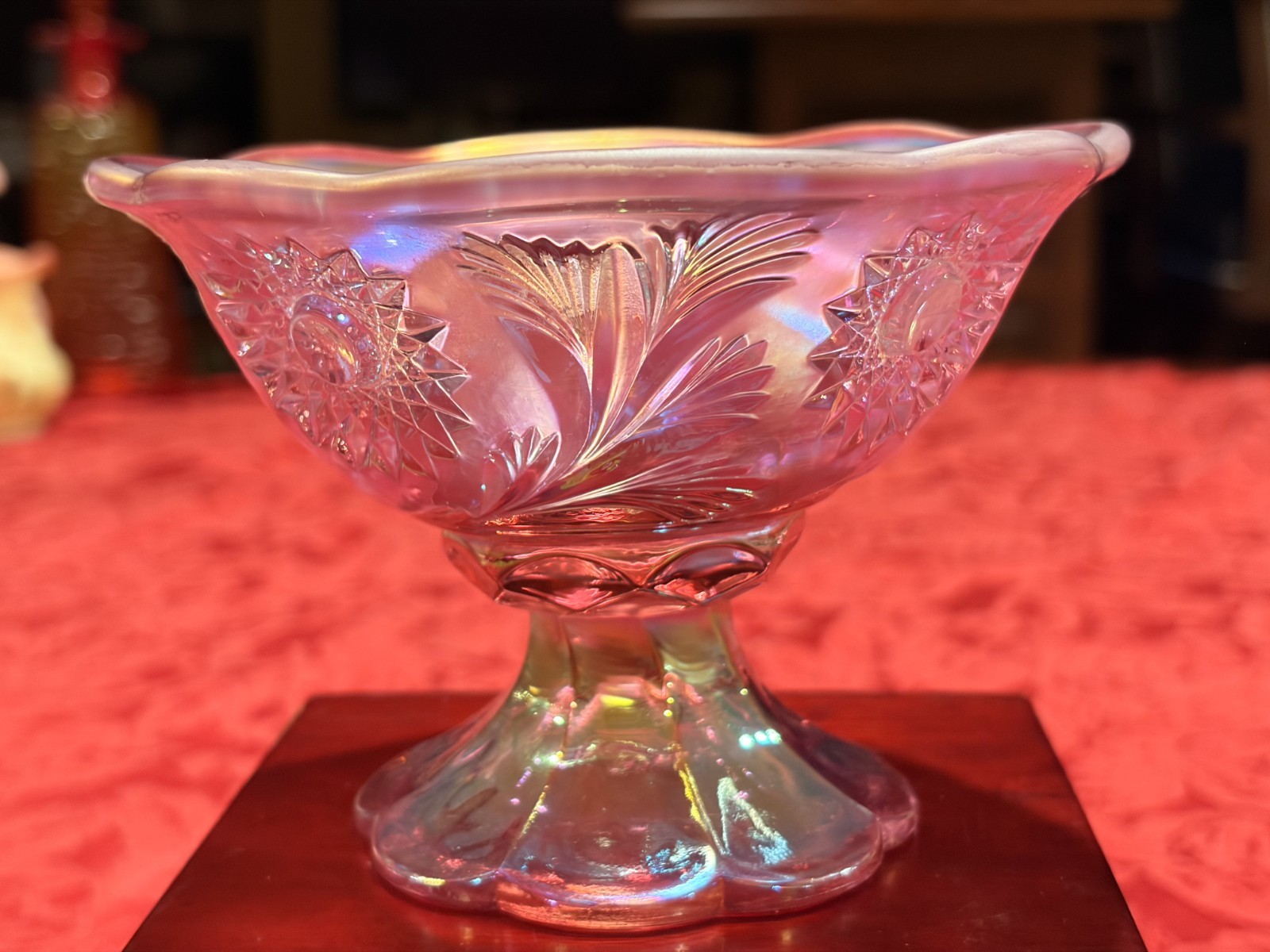 RARE Vtg Fenton Dusty Rose Pink Carnival Glass Miniature Punch Bowl Set/4 Cups