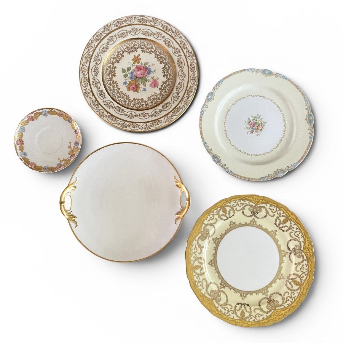 Vtg Collection of 5 Elegant Gold Floral Plates Wall Collage Decor Display Wreath