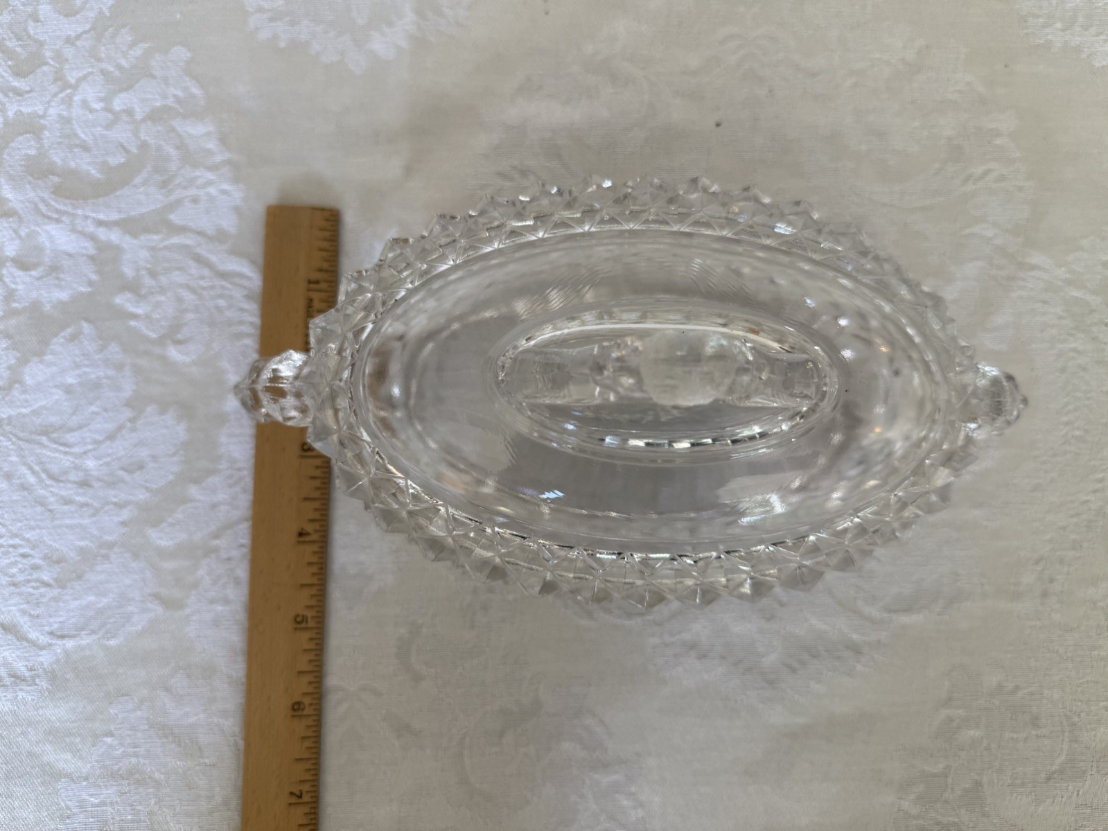 EAPG small serving dish w/lid. Lion handles. Bryce Bros. AMAZON pattern. c. 1890
