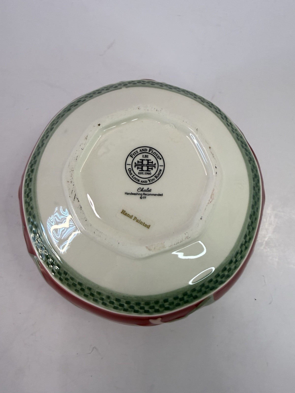 Fitz Floyd Chalet Soup Cereal Bowl/ Soup, Candy Dish 5″ Red Green Floral