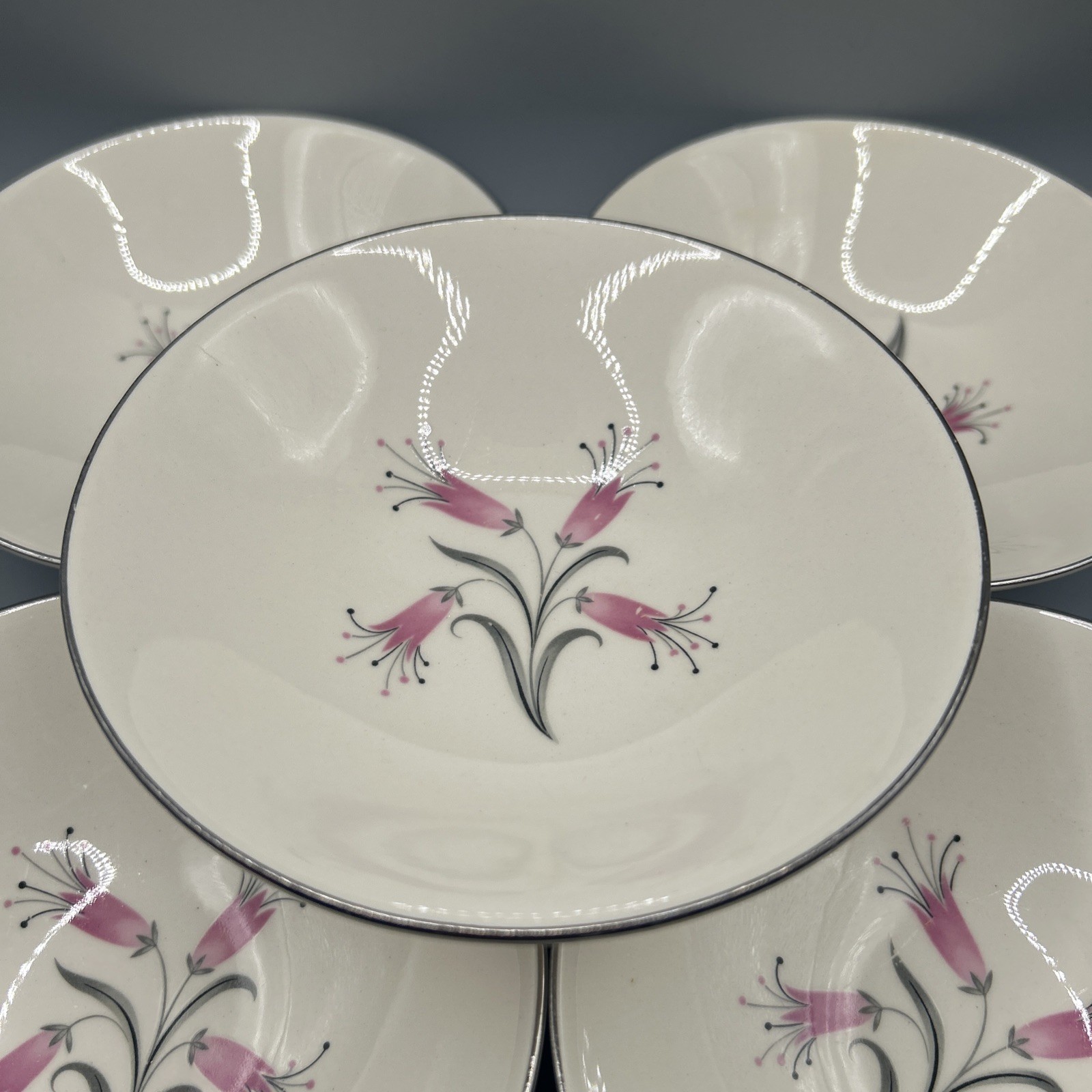 5-Homer Laughlin Big Pay-Off 4.25” Coupe Soup Bowls by Bess Myerson Pink Floral