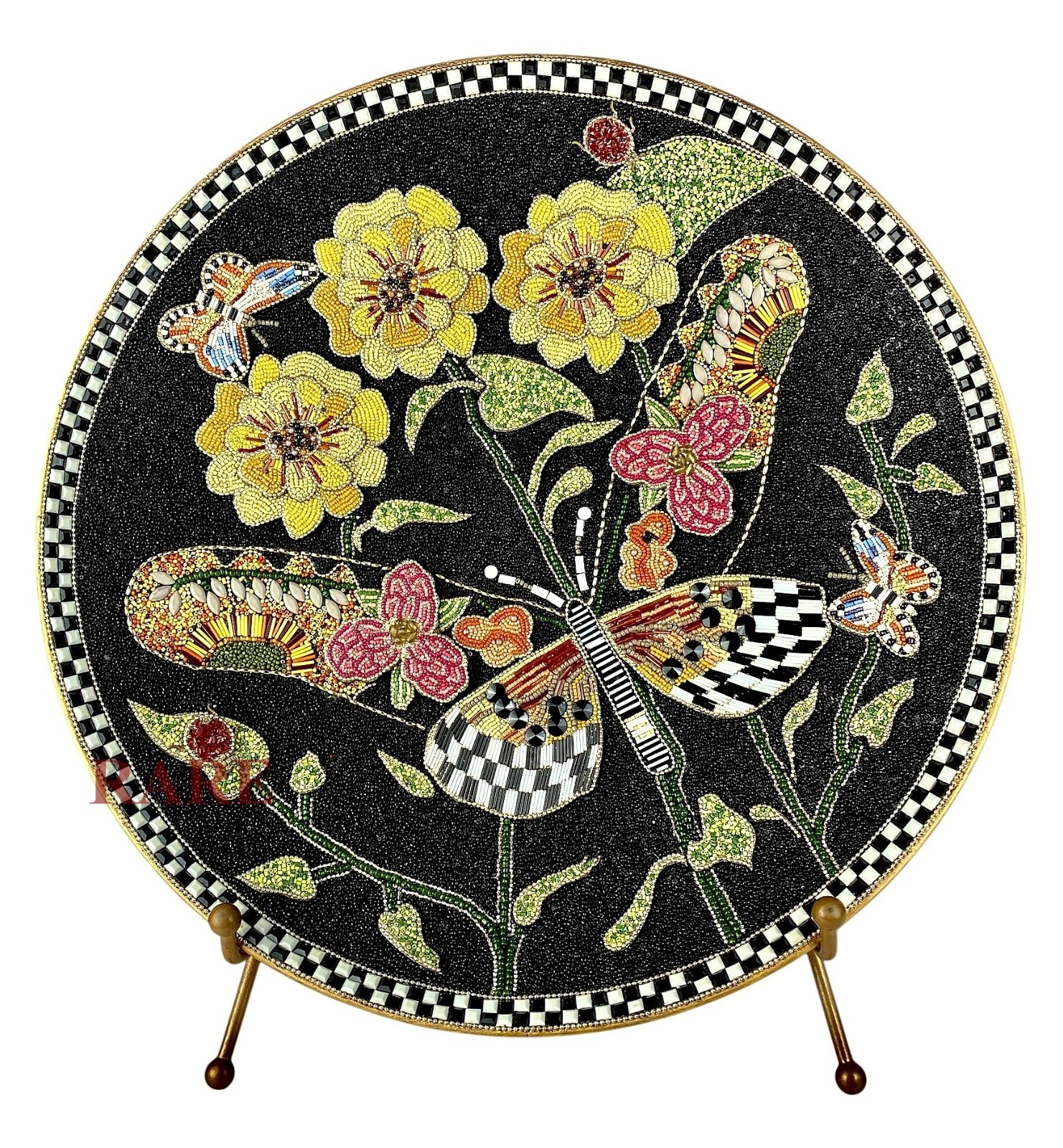 MacKenzie Childs Courtly Check Butterfly Bloom Décor 20.5″ Dia Tray New No Box