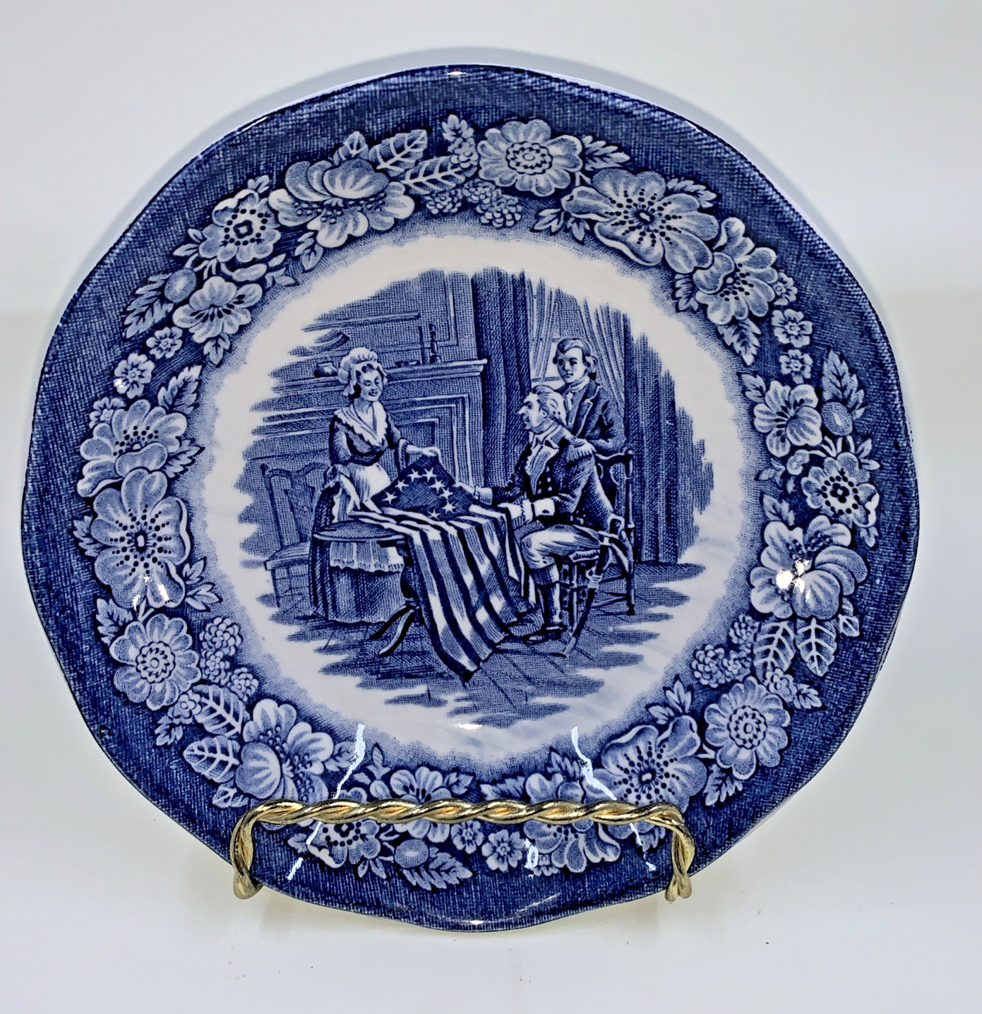 Liberty Blue Historical Colonial Scenes Berry Bowl 5″ Betsy Ross Blue White VTG