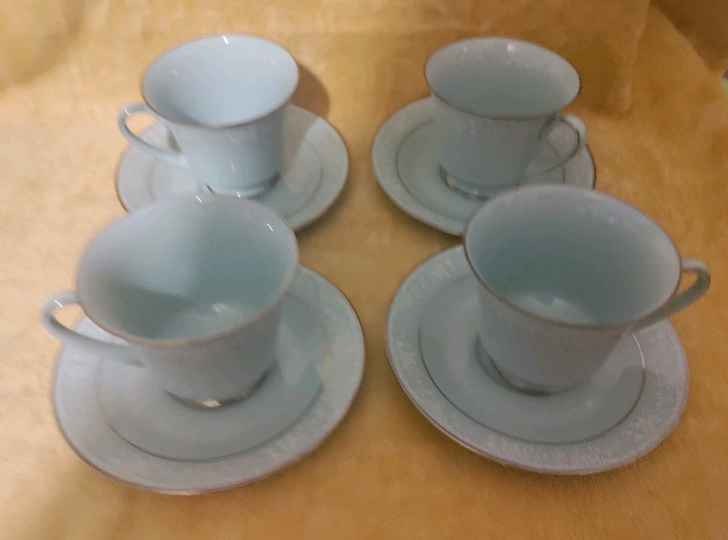 Noritake China Fidelity 4 Cup & 4 Saucers Baby Blue With Gold Trim 8003 W81