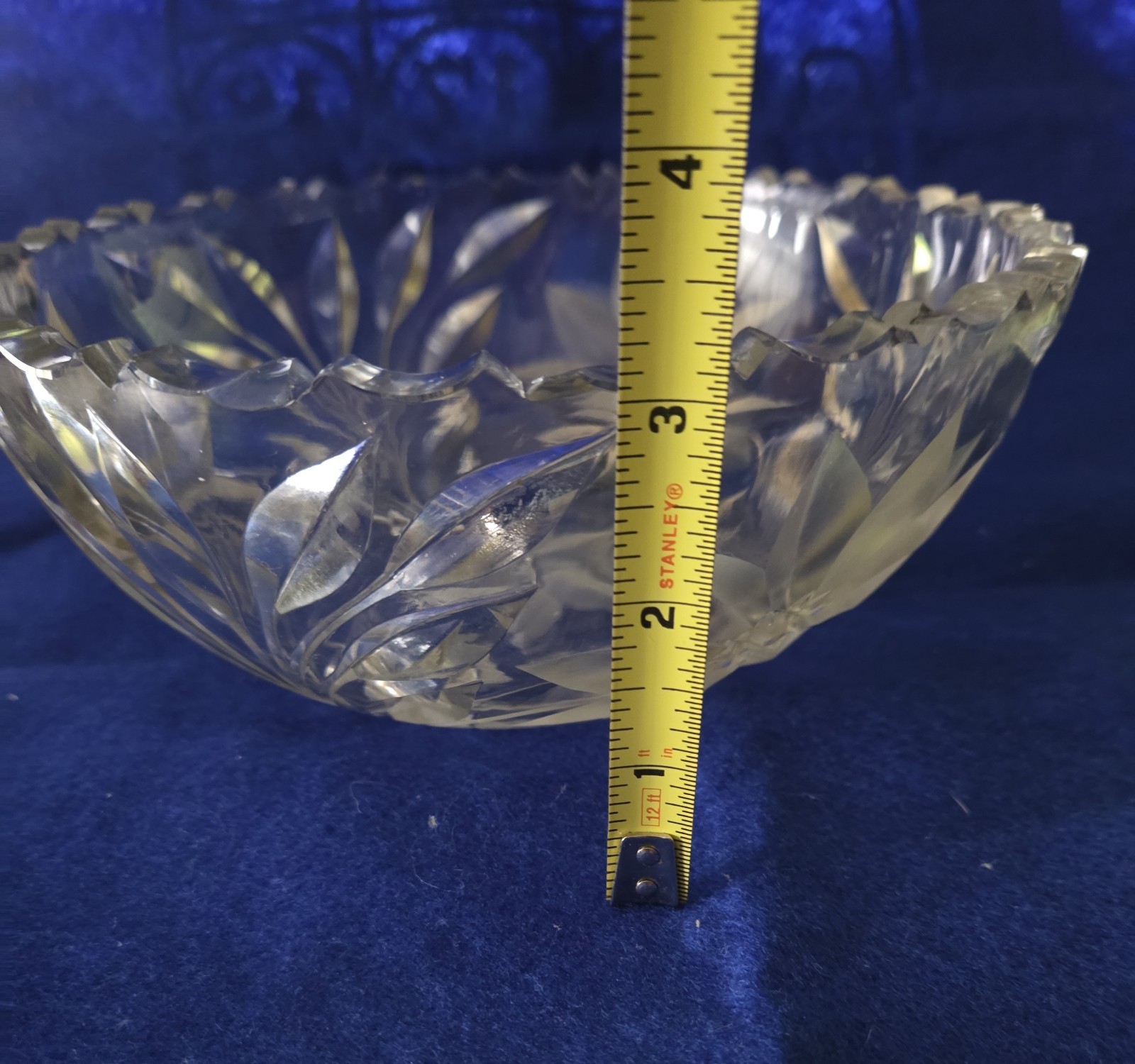 Vintage Lead Crystal Cut Floral Bowl 8″ Heavy 2.1 lb Scalloped Rim