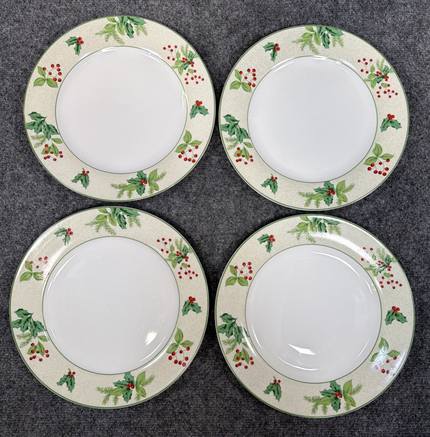 Lillian Vernon Holly & Berries Green LV17 12 pcs Dinner & Salad Plates & Bowls
