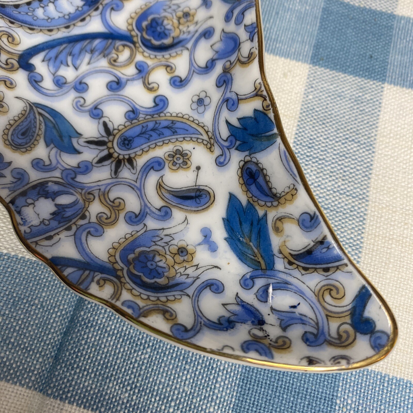 Vintage Lefton China Blue & Gold Paisley Crescent Bone Dish