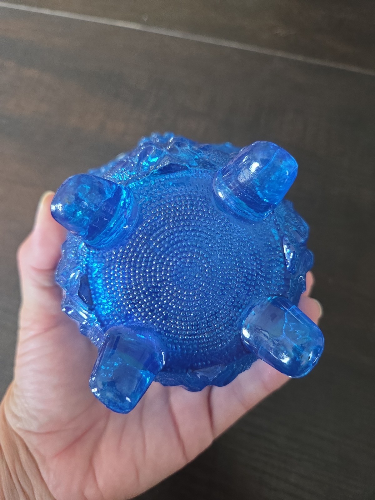 VTG 1950s Jeanette Glass Footed Covered Cobalt Blue Candy Dish Grape Leaf
