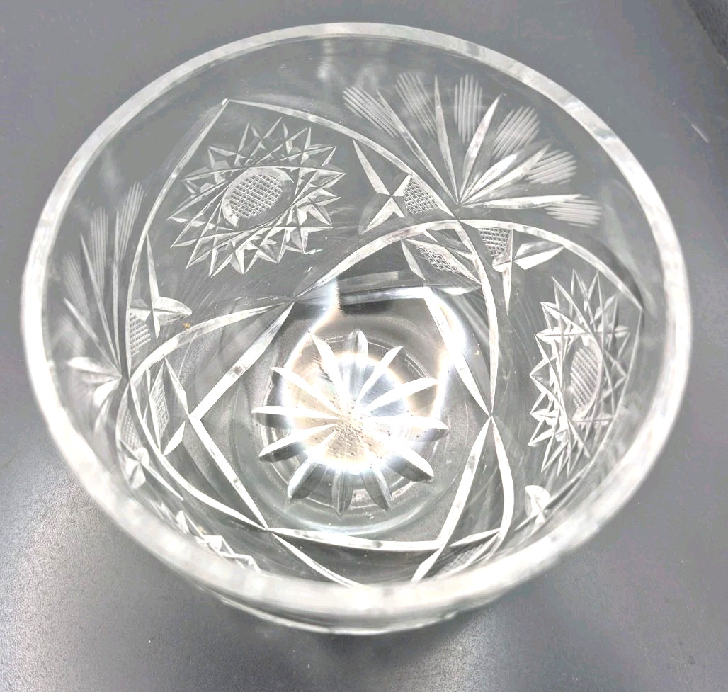 Vintage Clear Cut Lidded Candy Dish Starburst Pattern 6″ Tall EUC