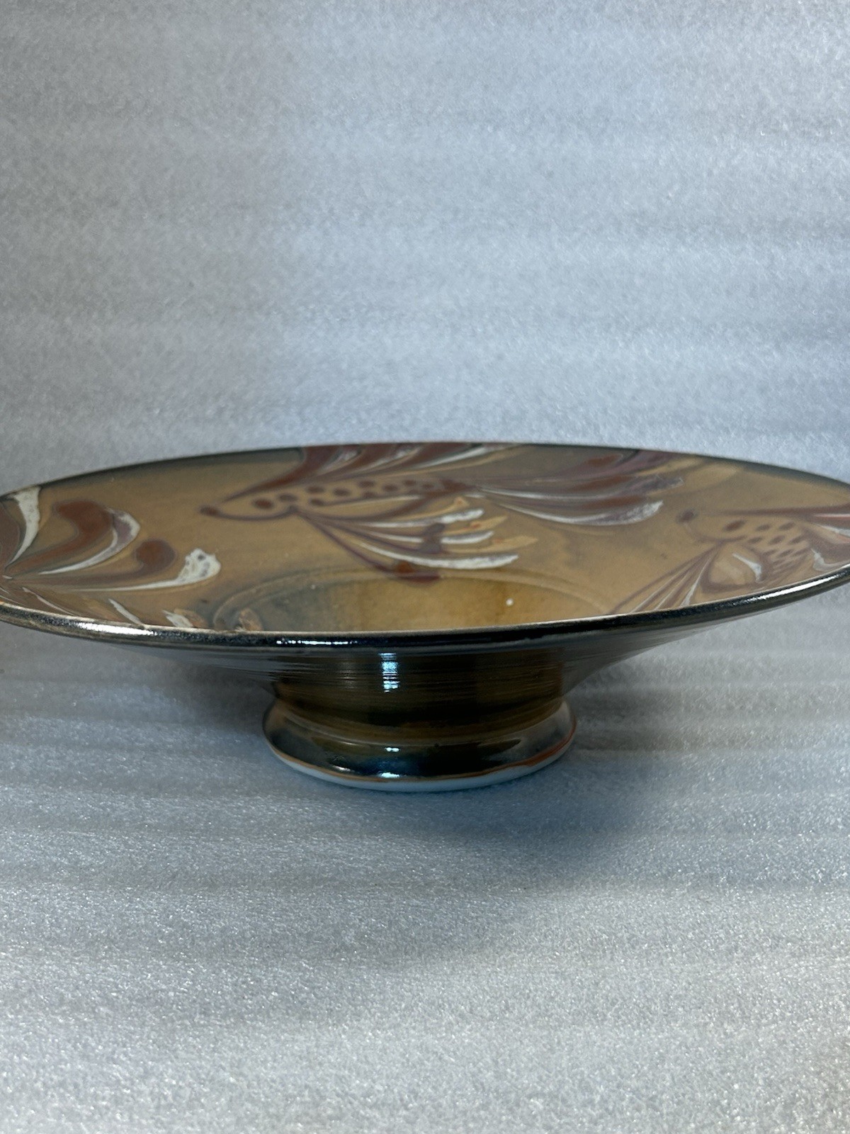 Signed Art Modern Beta Fish Ceramics Pottery Decorative Serving Bowl Platter