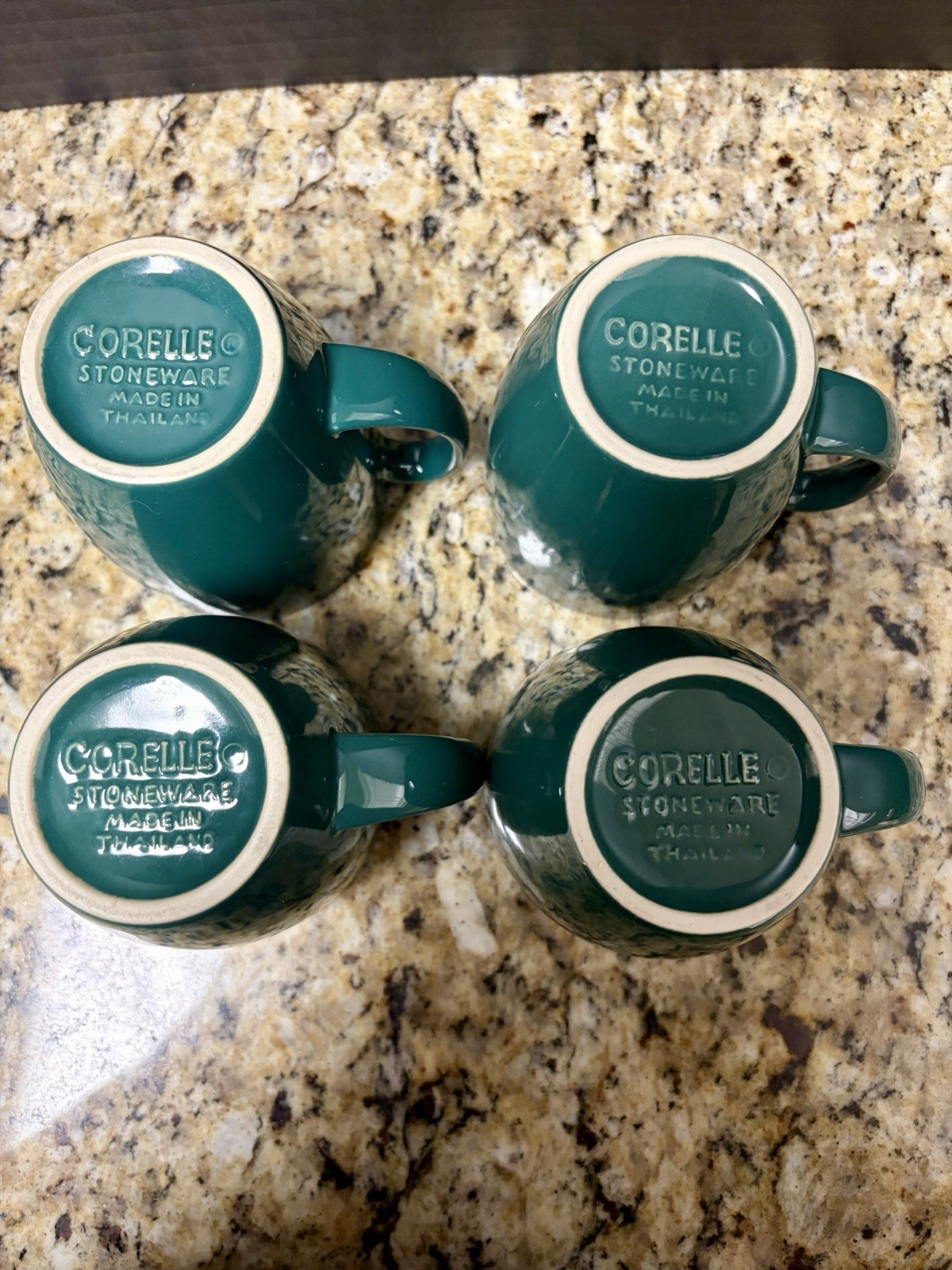 Corelle Stoneware Set Of 4 Dark Green Mugs